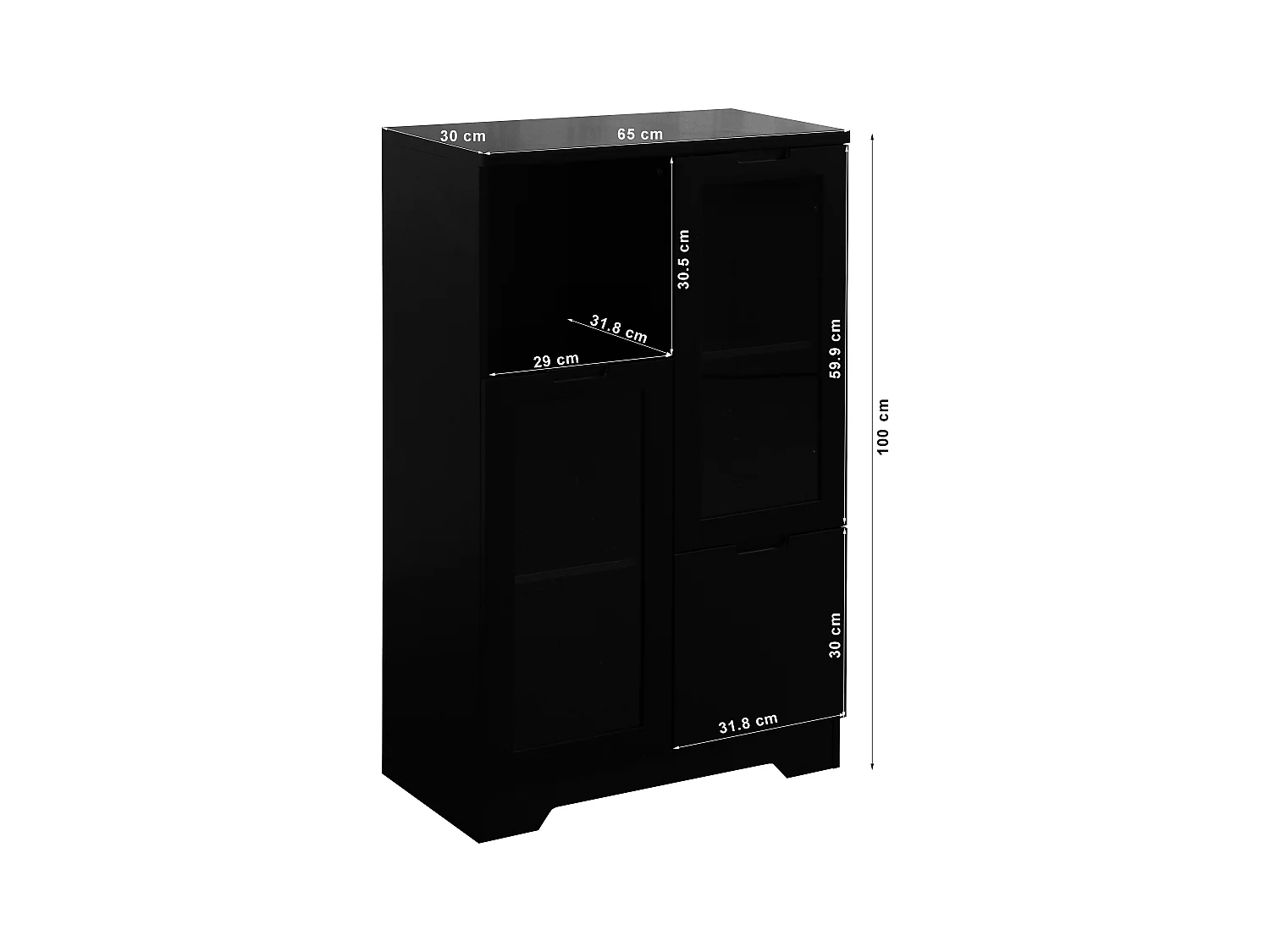 Buffet nero in MDF con porte vetrate e cassettone, mobile rangement salon chambre 90x40x120 cm