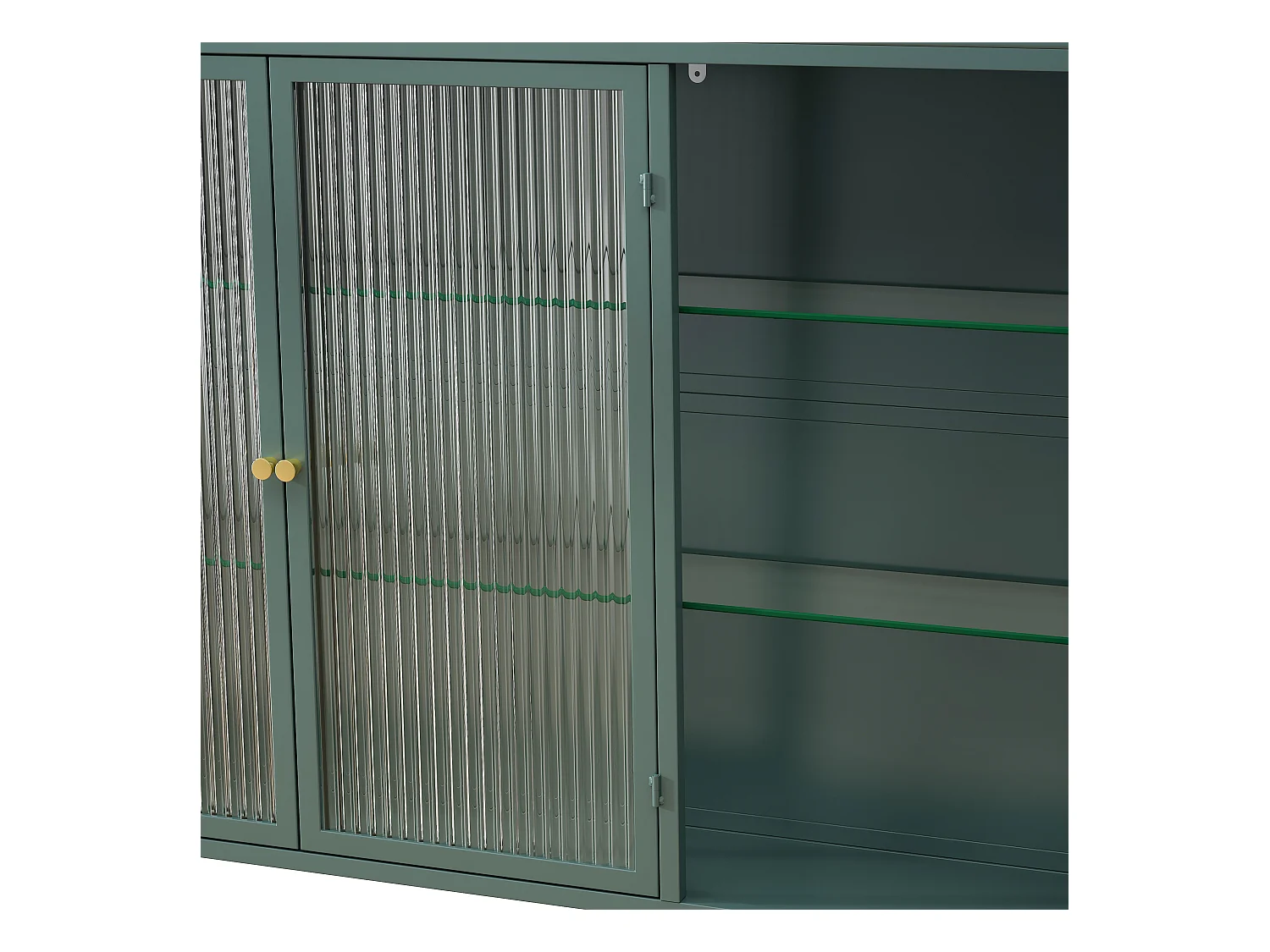 Meuble murale 3 porte verre trempé métal rangement kitchen salon salle de bain vert foncé 90x20x70 cm