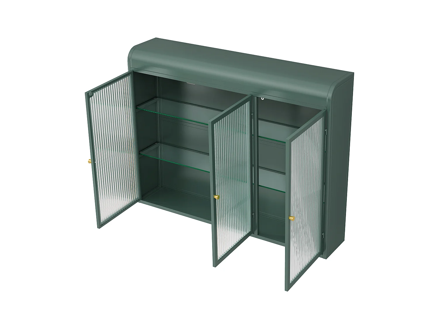 Meuble murale 3 porte verre trempé métal rangement kitchen salon salle de bain vert foncé 90x20x70 cm