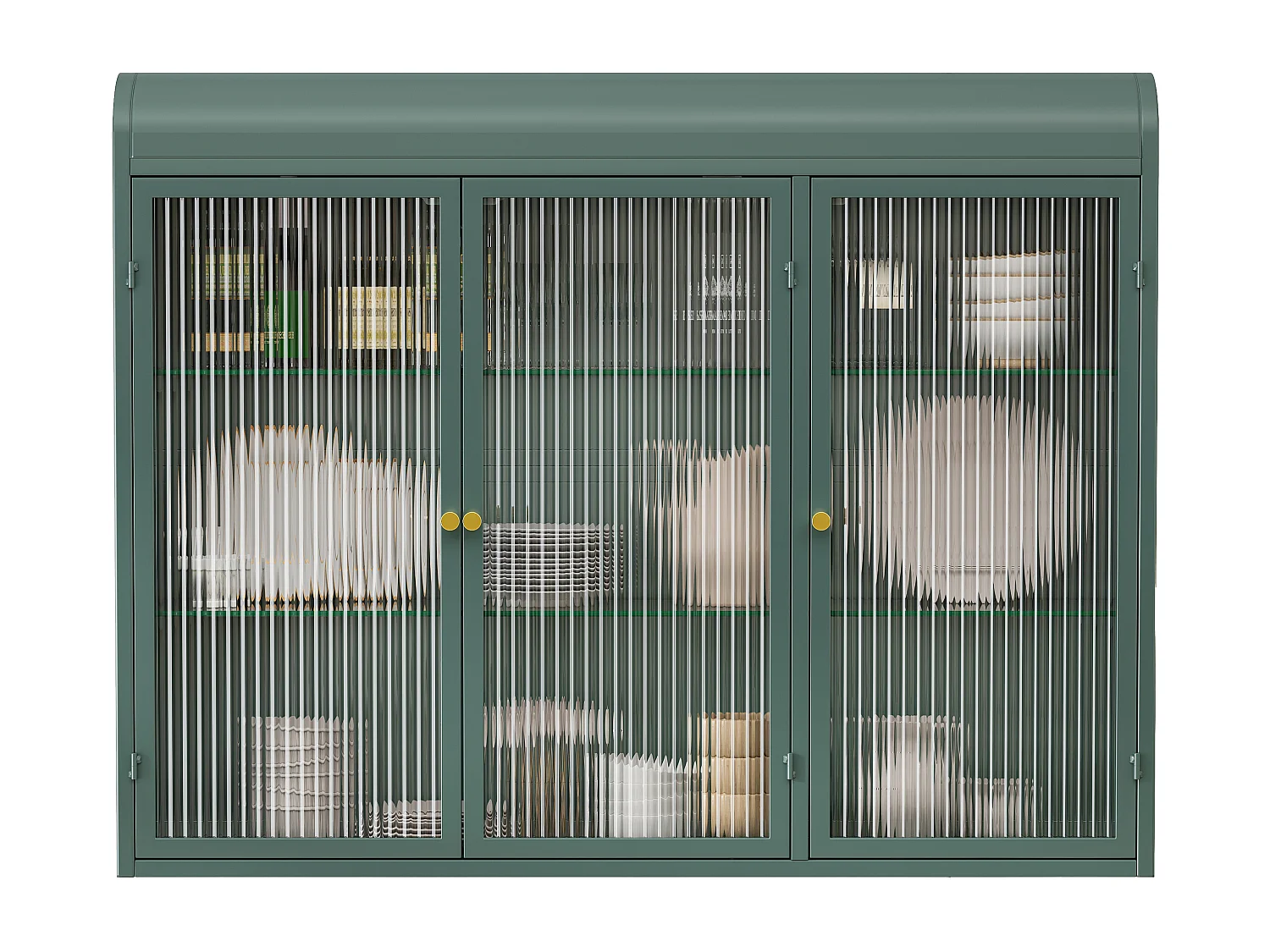 Meuble mural 3 portes verre trempé métal rangement cuisine salon salle de bain vert foncé 90x20x70 cm