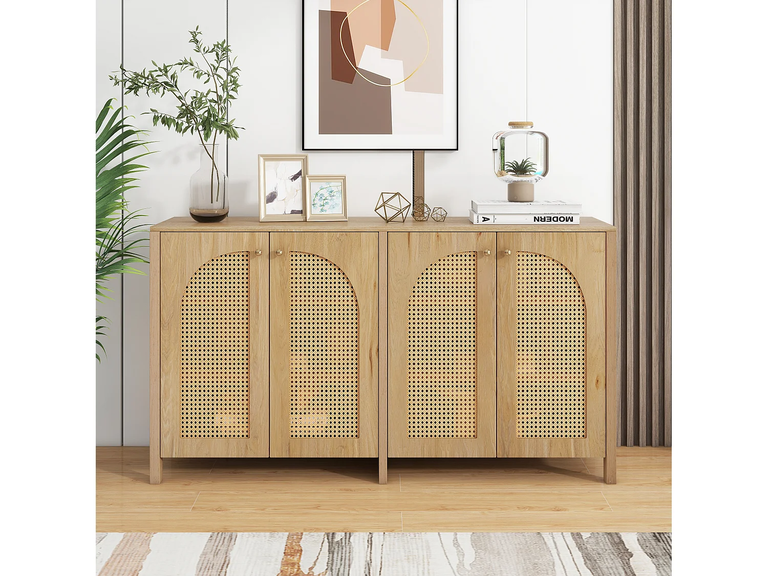 Buffet a 4 porte in MDF rattan, moderna gamma salone, sala da pranzo naturale