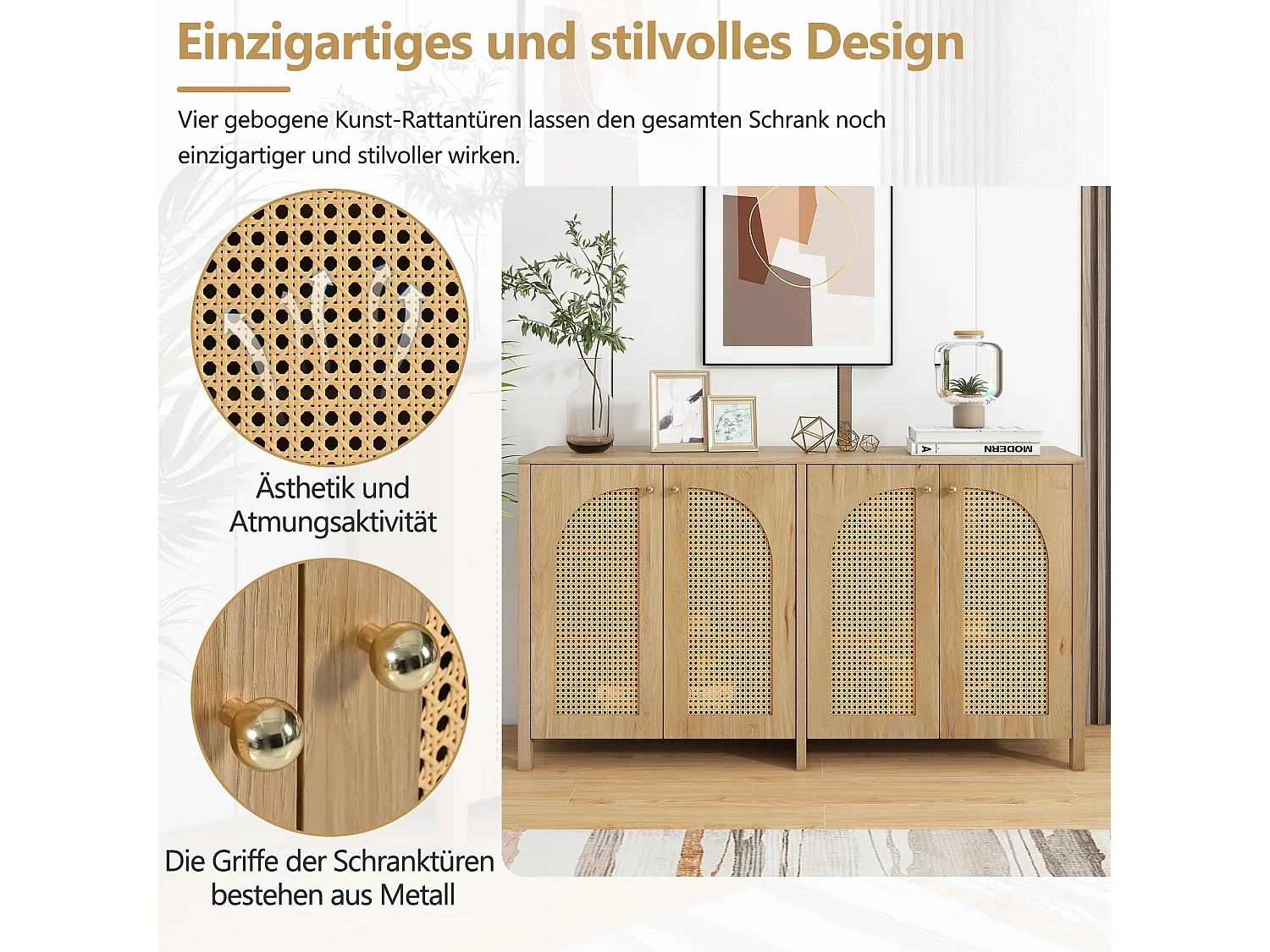 Buffet a 4 porte in MDF rattan, moderna gamma salone, sala da pranzo naturale