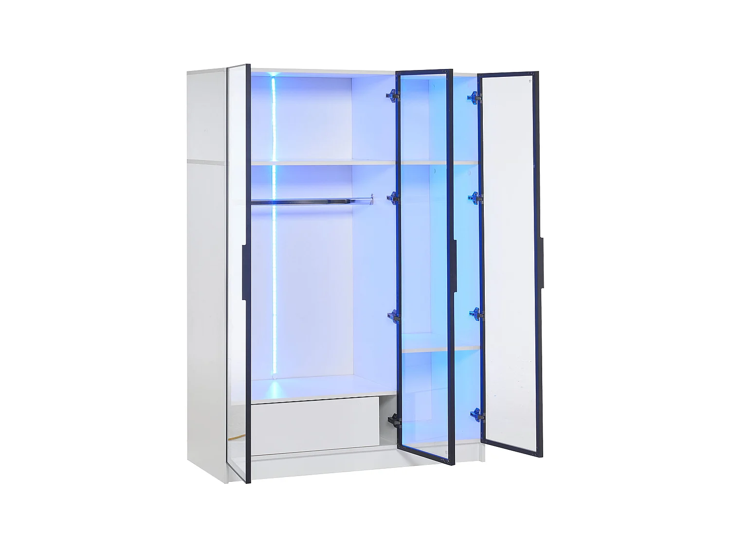 Armadio pensile bianco in legno vitrée con LED tiroir rangement chambre 110x50x160cm