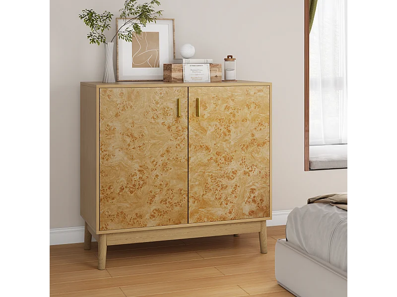 Aparador de madeira maciça estilo campestre com prateleiras ajustáveis ​​para sala de estar e entrada