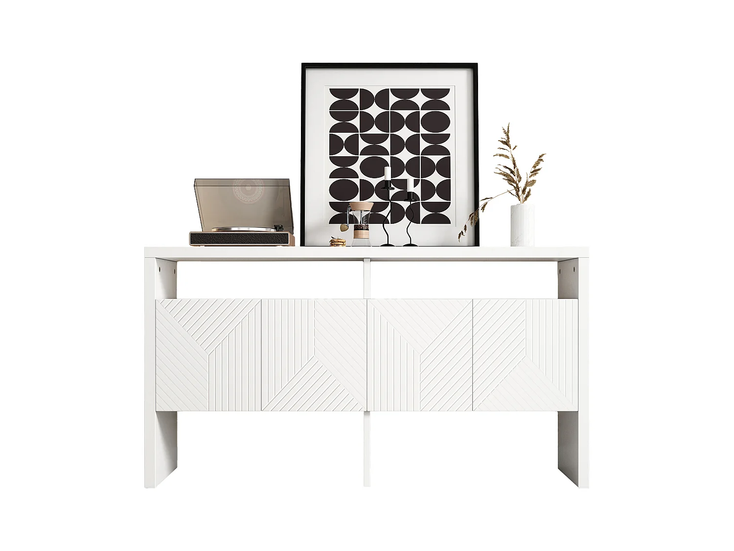 Aparador de MDF con 4 puertas y 2 nichos para salón, blanco, 140 x 75 cm, diseño moderno