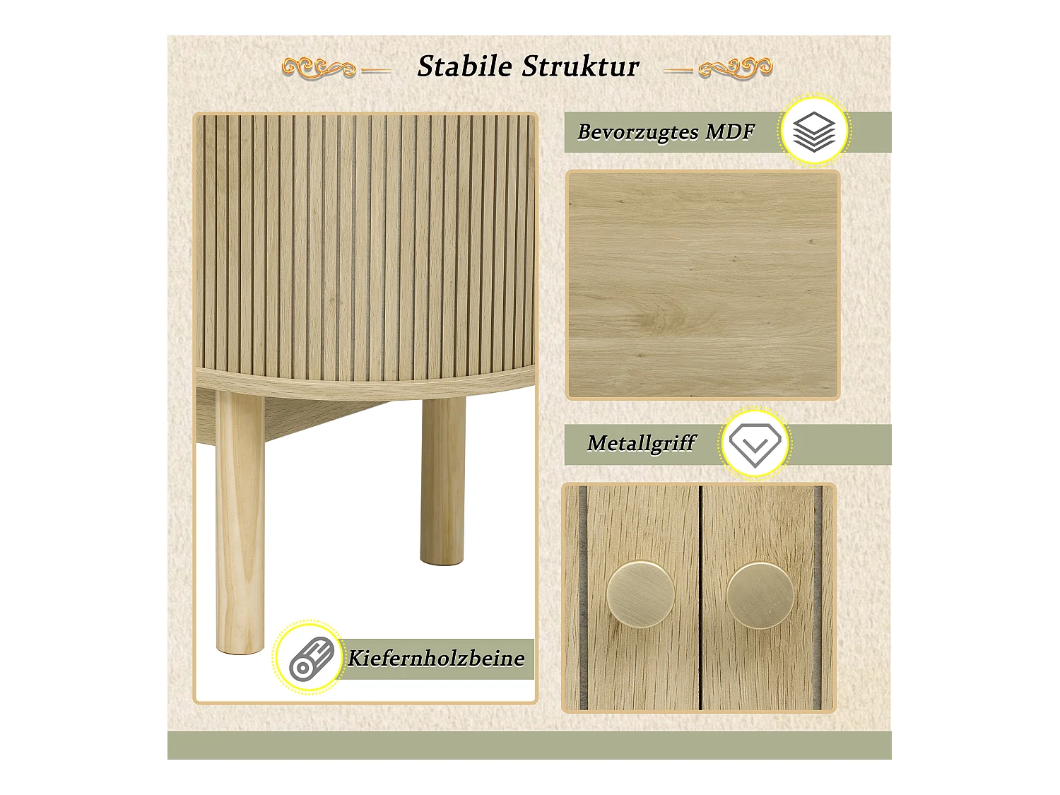 Aparador moderno madeira MDF 138 cm portas de correr prateleiras reguláveis ​​sala estar sala jantar natural