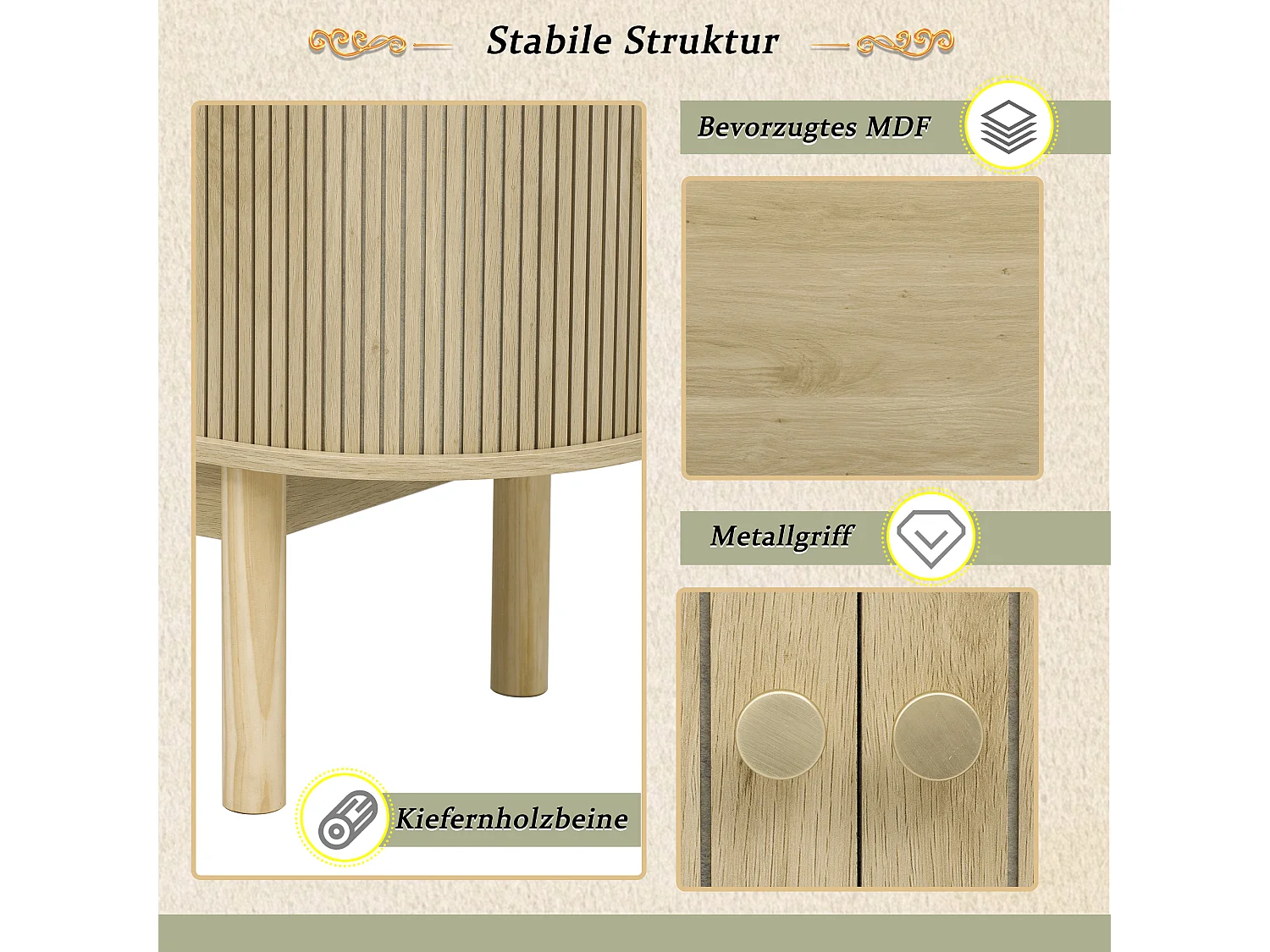 Buffet moderne bois MDF 138 cm portes coulissantes étagères réglables salon salle à manger naturel