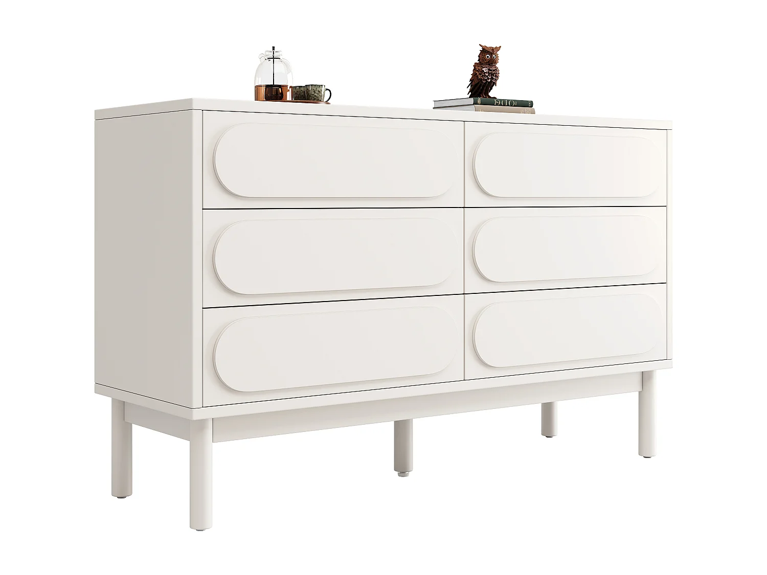 Cômoda 6 Gavetas MDF Pés Reguláveis ​​120x40x75cm Sala Quarto Branca