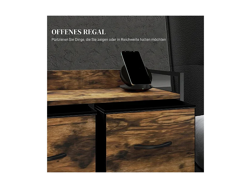 Cômoda com 5 gavetas em tecido metálico estilo industrial para sala, quarto, marrom, 98 cm