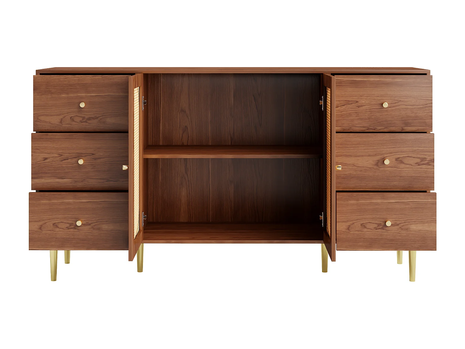 Buffet MDF 160x40x90cm marrone con porte in rotin e cassetti per cucina e salone