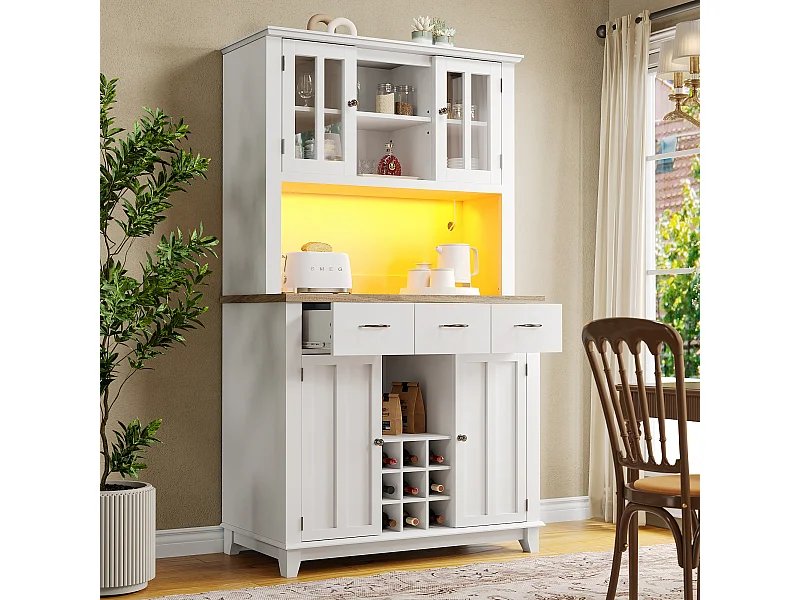 Buffet alto MDF 106x40x179,5 cm bianco con LED, étagères réglables, rangement kitchen salon
