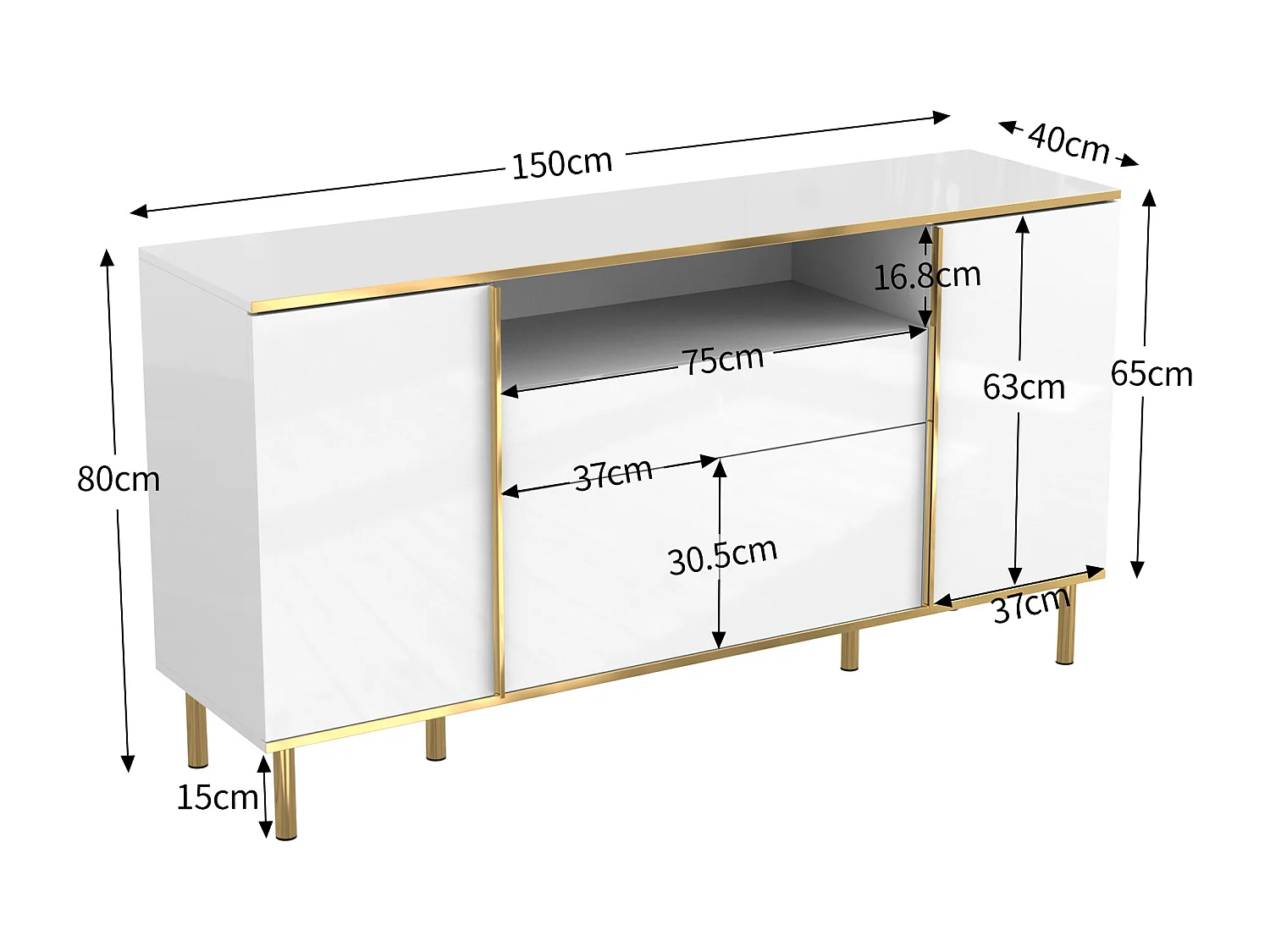 Buffet MDF laccato bianco 1 cassetto LED rangement chambre salon 150x40x80 cm