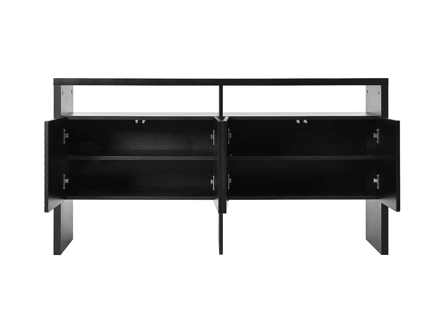 Aparador de MDF com 4 portas e 2 nichos para hall de entrada, sala de estar, preto, 140 x 75 cm, design moderno