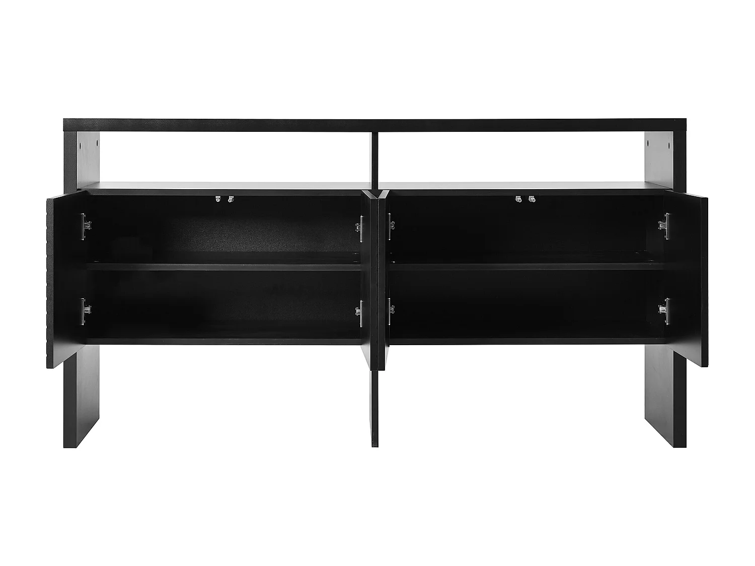 Aparador de MDF com 4 portas e 2 nichos para hall de entrada, sala de estar, preto, 140 x 75 cm, design moderno