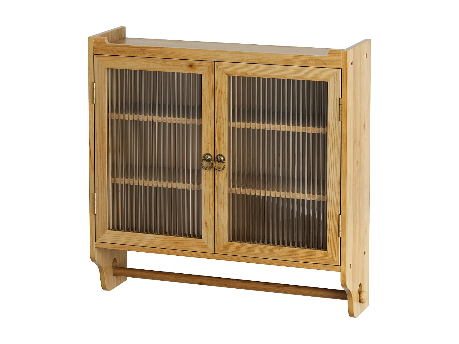 Meuble mural double porte verre bois massif MDF rangement salle de bain cuisine naturel 63x18x60 cm