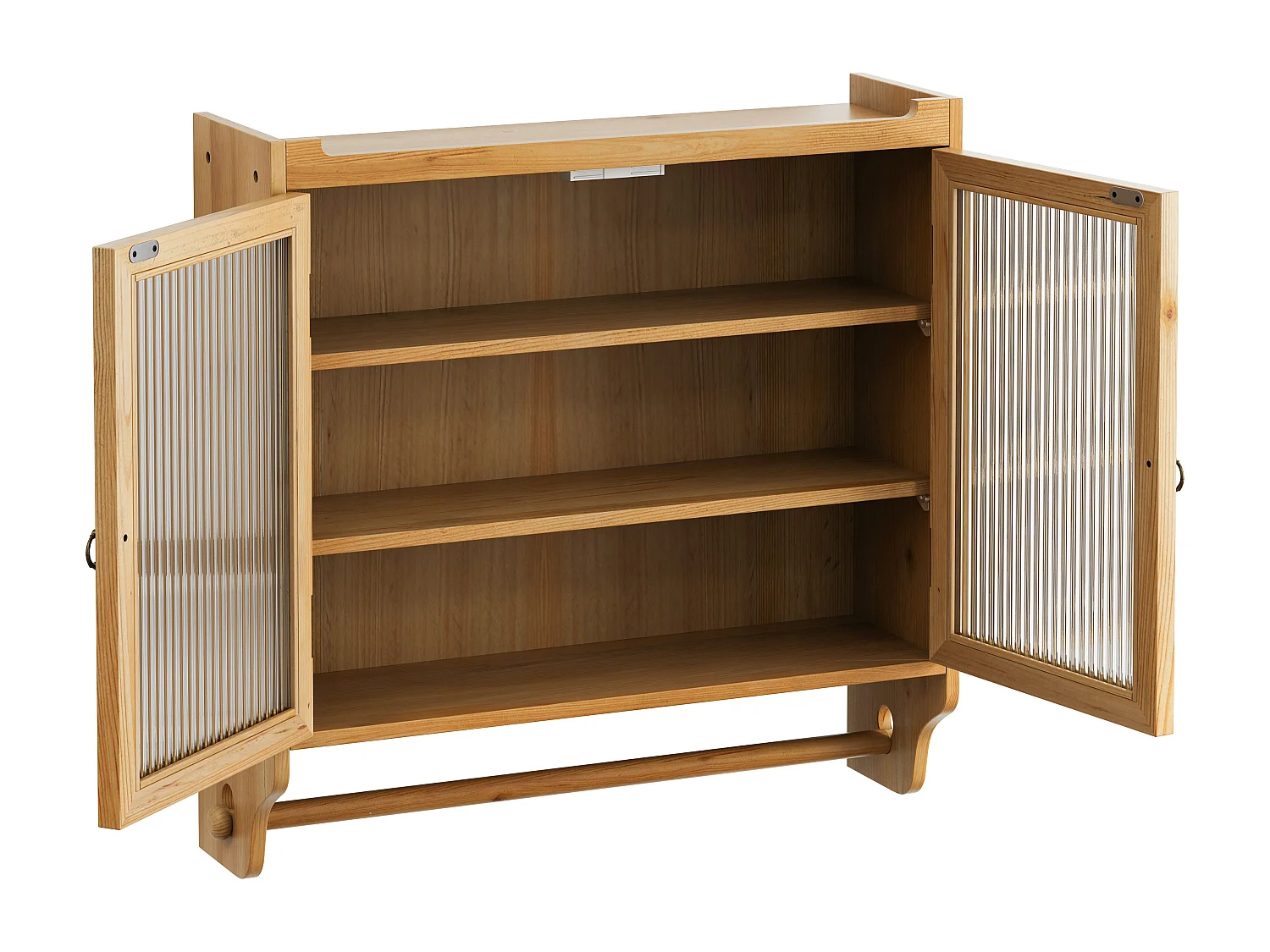 Meuble mural double porte verre bois massif MDF rangement salle de bain cuisine naturel 63x18x60 cm