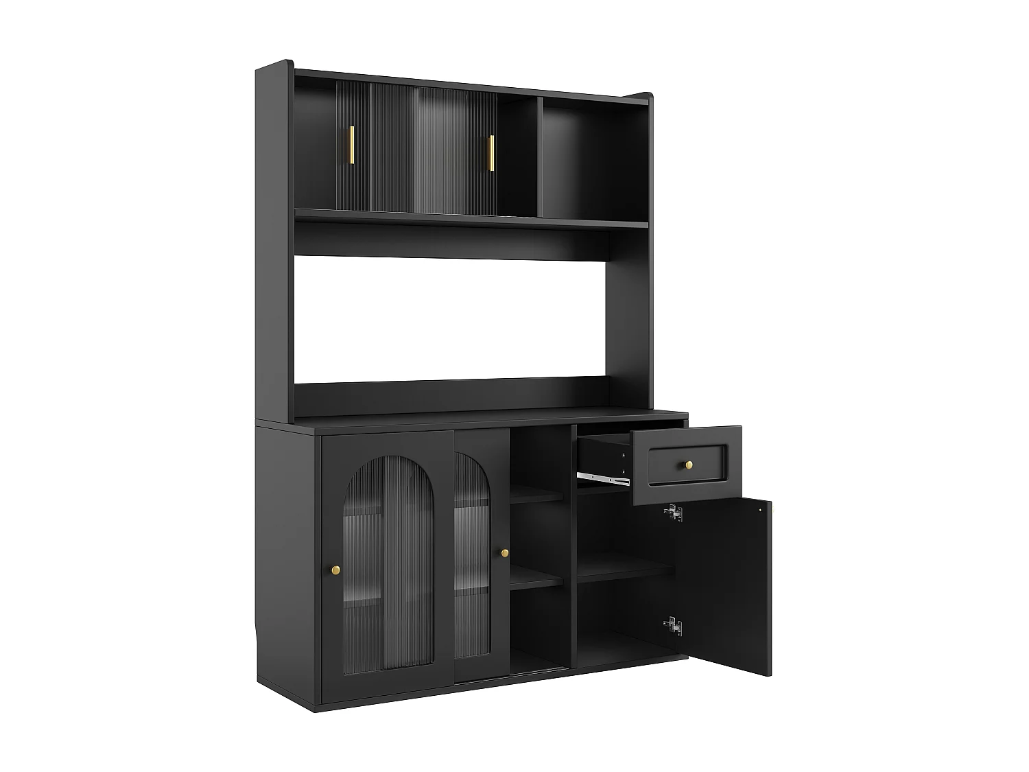 Buffet in MDF alto 180 cm LED étagères réglables pour kitchen salon chambre noir