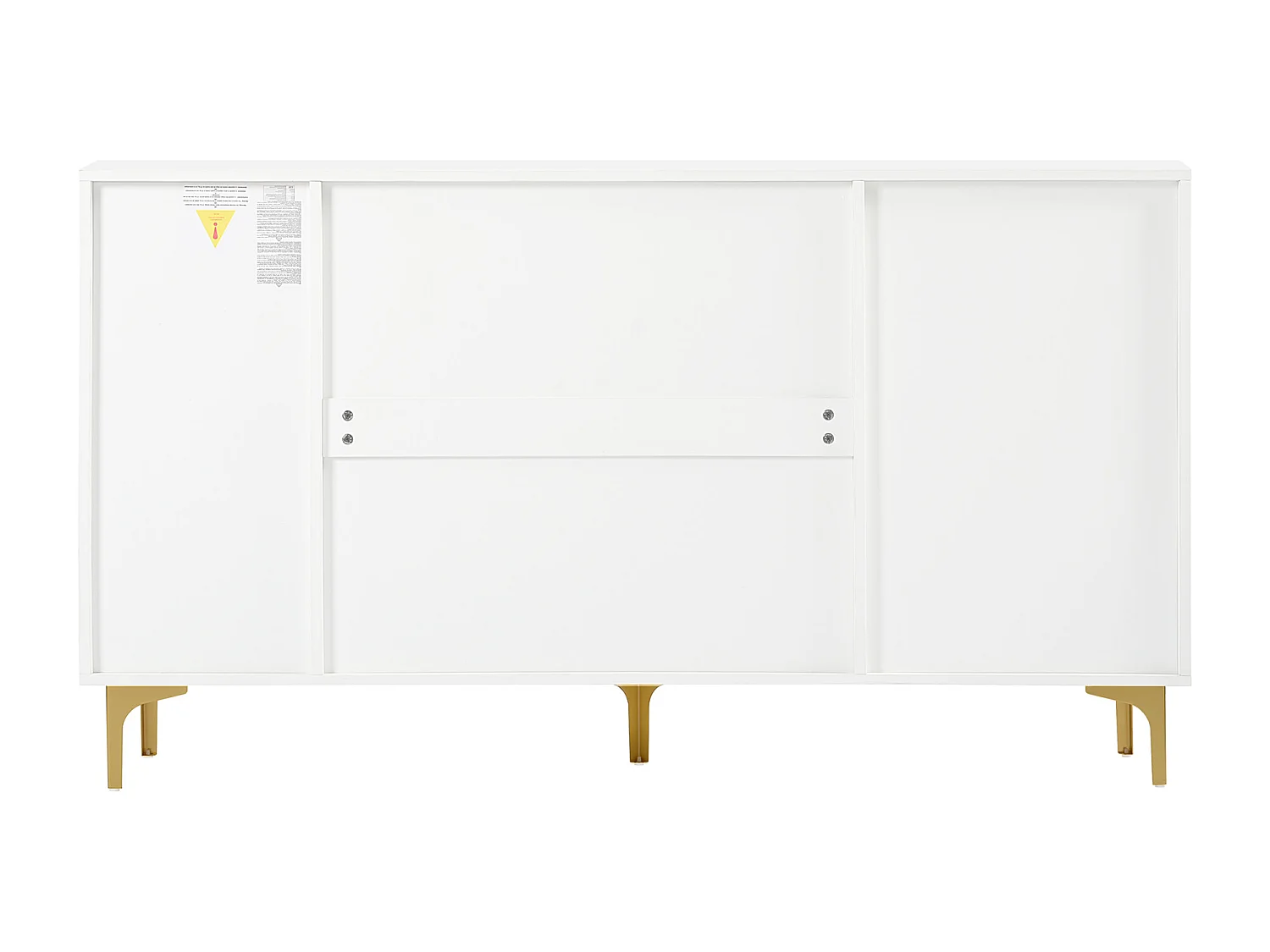 Aparador baixo com 4 portas, MDF branco com pés de metal dourado, moderno armário de sala de estar, 150x38x85 cm