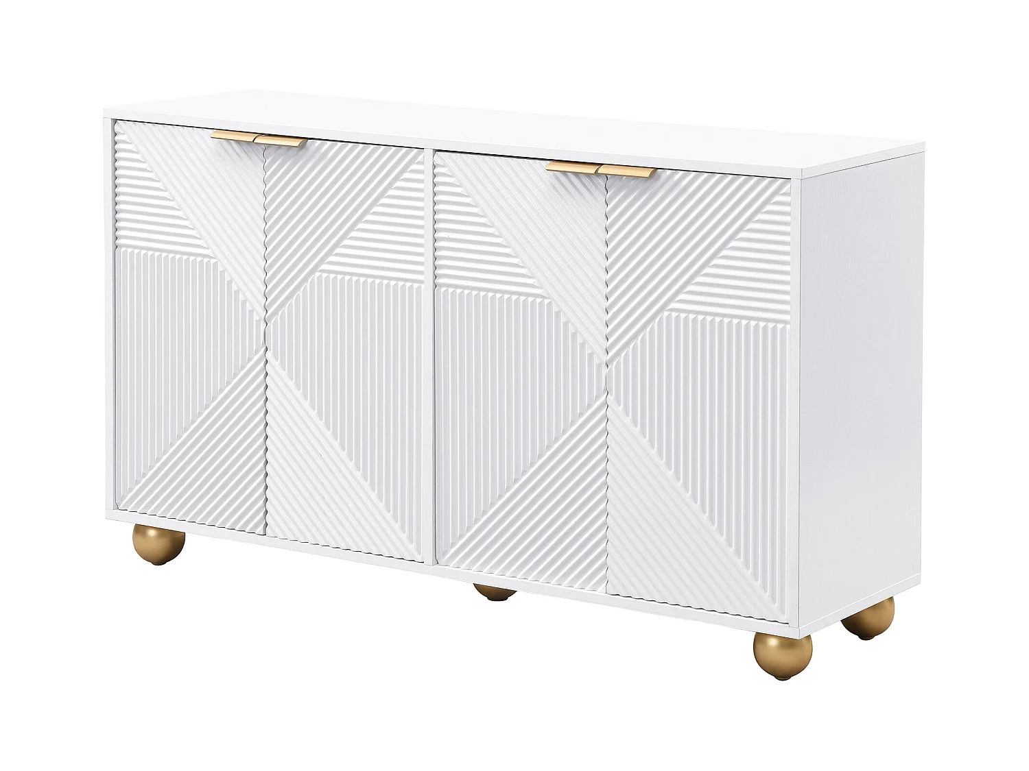 Aparador moderno de MDF blanco de 120 cm con 4 puertas talladas almacenaje salón comedor