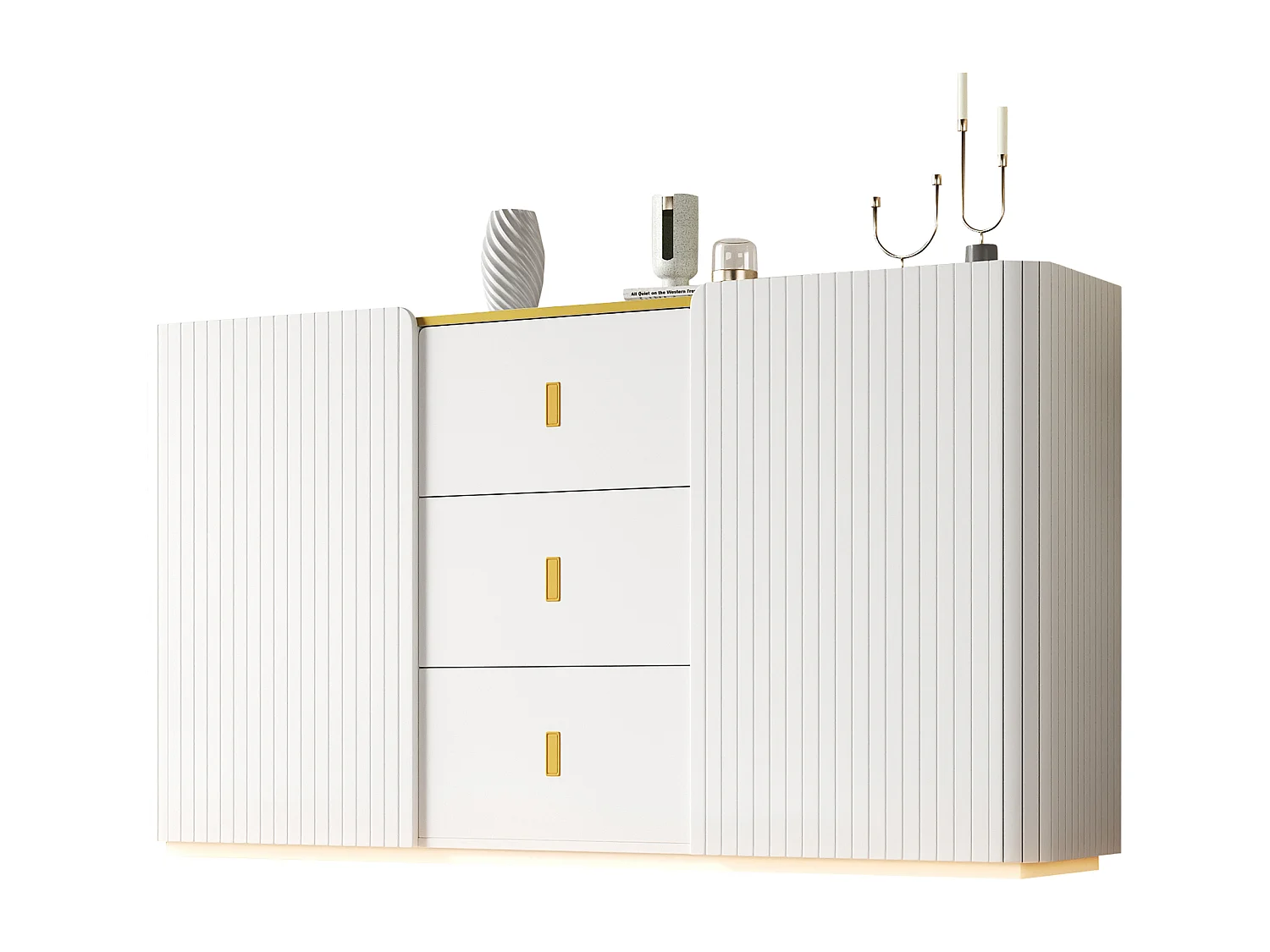 Buffet LED RGB bois blanc panneaux décoratifs rangement 150x35x80 cm salon cuisine moderne