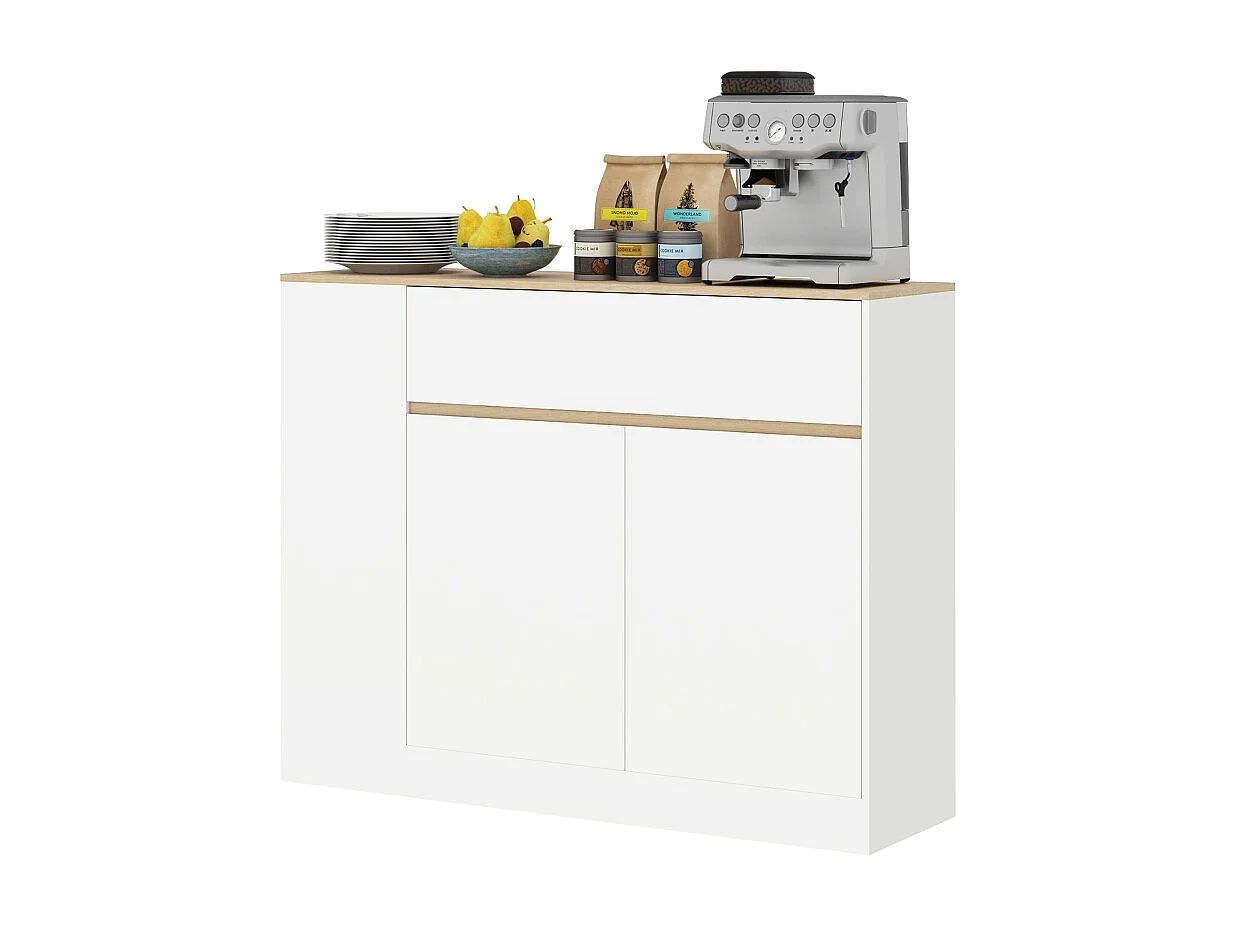 Móvel de arrumação para cozinha e sala de jantar em madeira com 1 gaveta 105x30x81,5 cm branco