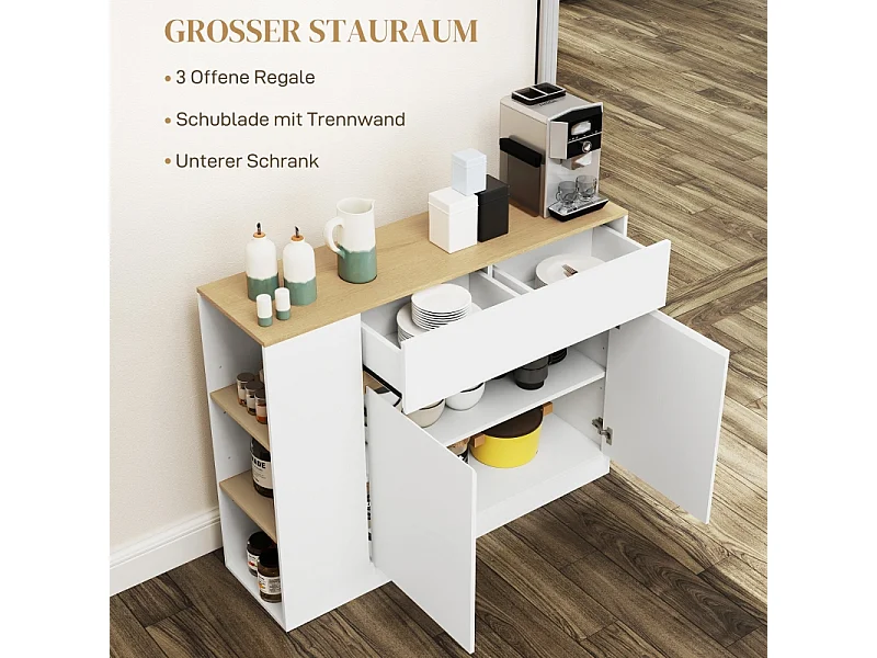 Móvel de arrumação para cozinha e sala de jantar em madeira com 1 gaveta 105x30x81,5 cm branco