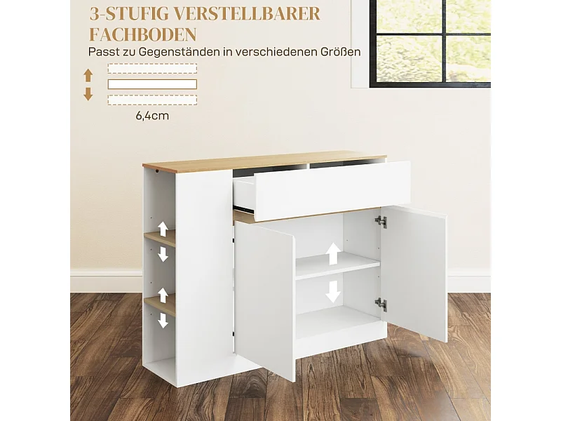 Móvel de arrumação para cozinha e sala de jantar em madeira com 1 gaveta 105x30x81,5 cm branco