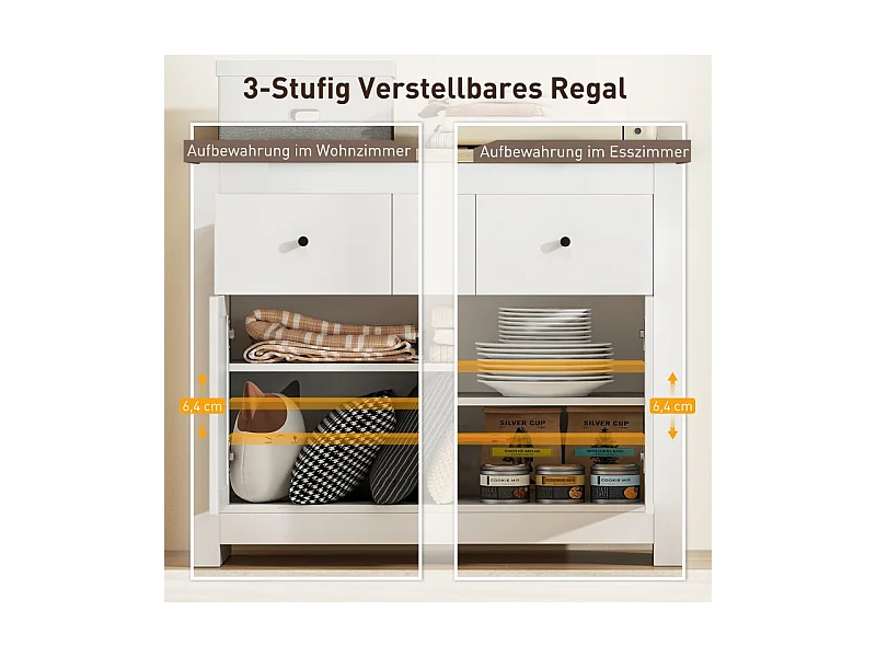 Buffet MDF 2 cassetti 2 portes étagères réglables salon chambre blanc 79 cm