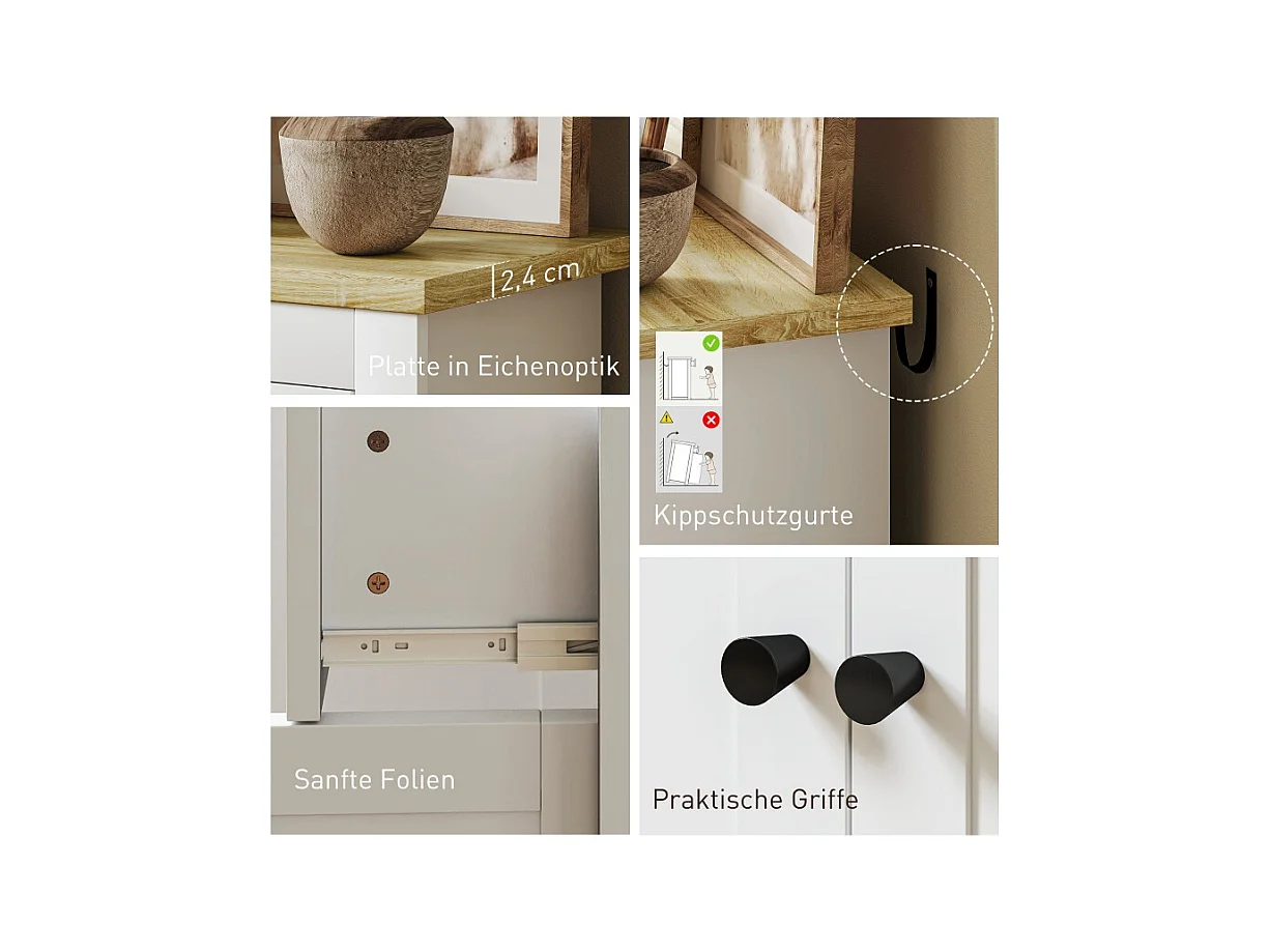 Buffet MDF 2 cassetti 2 portes étagères réglables salon chambre blanc 79 cm