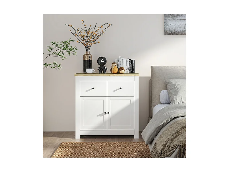 Buffet MDF 2 cassetti 2 portes étagères réglables salon chambre blanc 79 cm