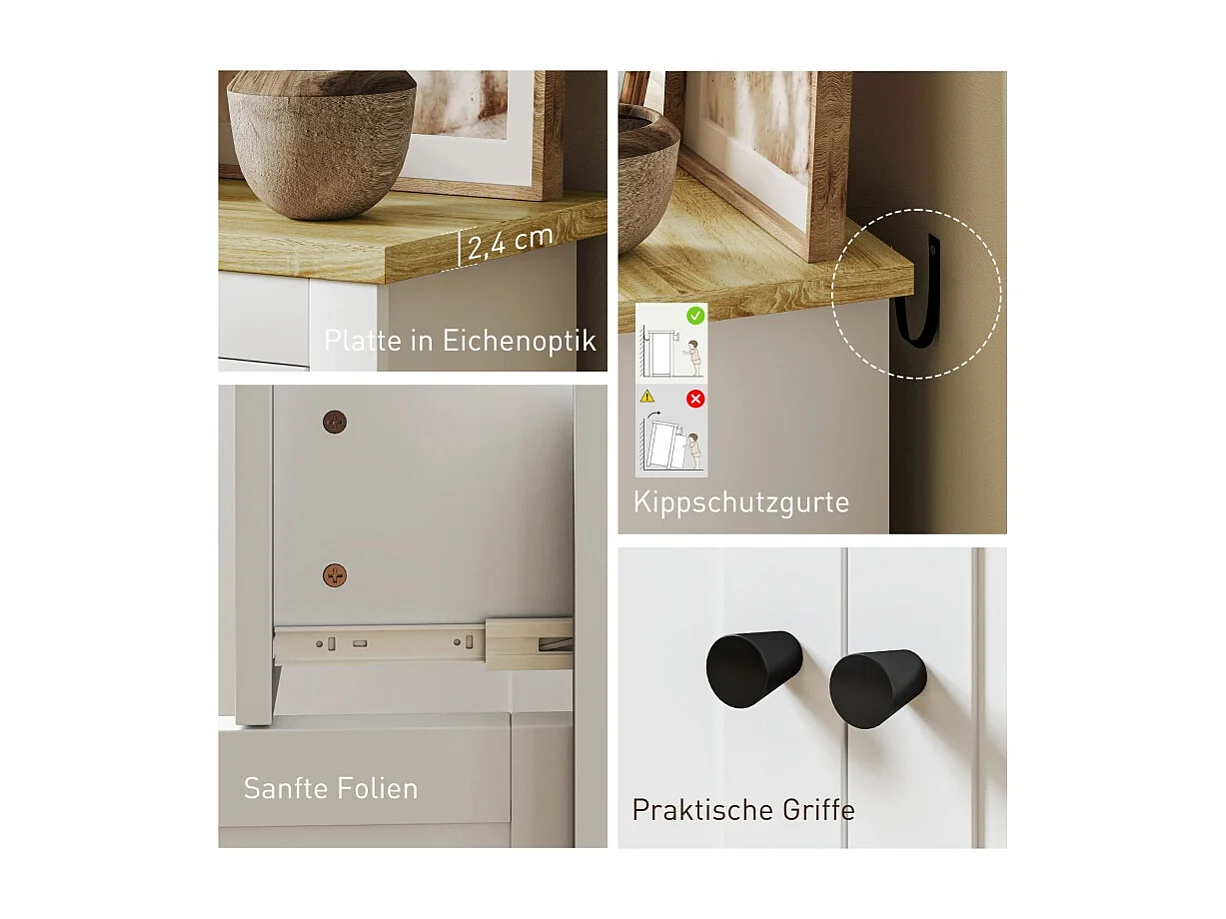 Buffet MDF 2 cassetti 2 portes étagères réglables salon chambre blanc 79 cm