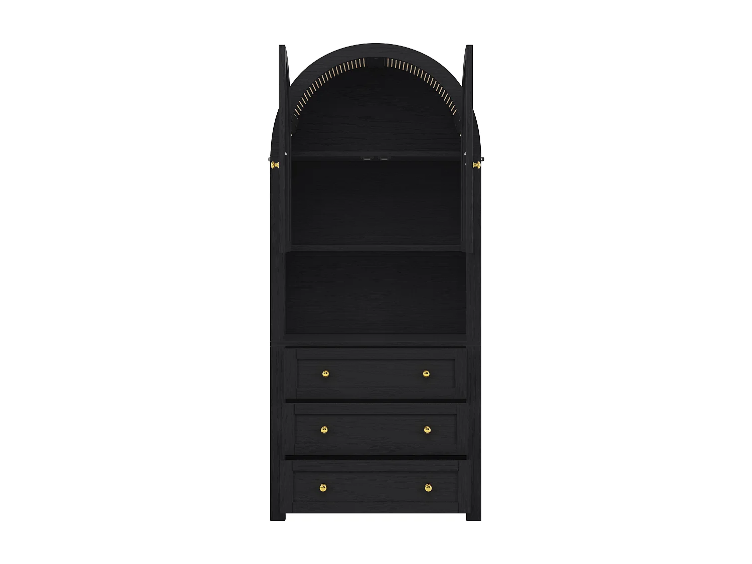 Aparador Alto Arqueado 70x35x180cm MDF Con Cajones y Estantes Salón Cocina Negro