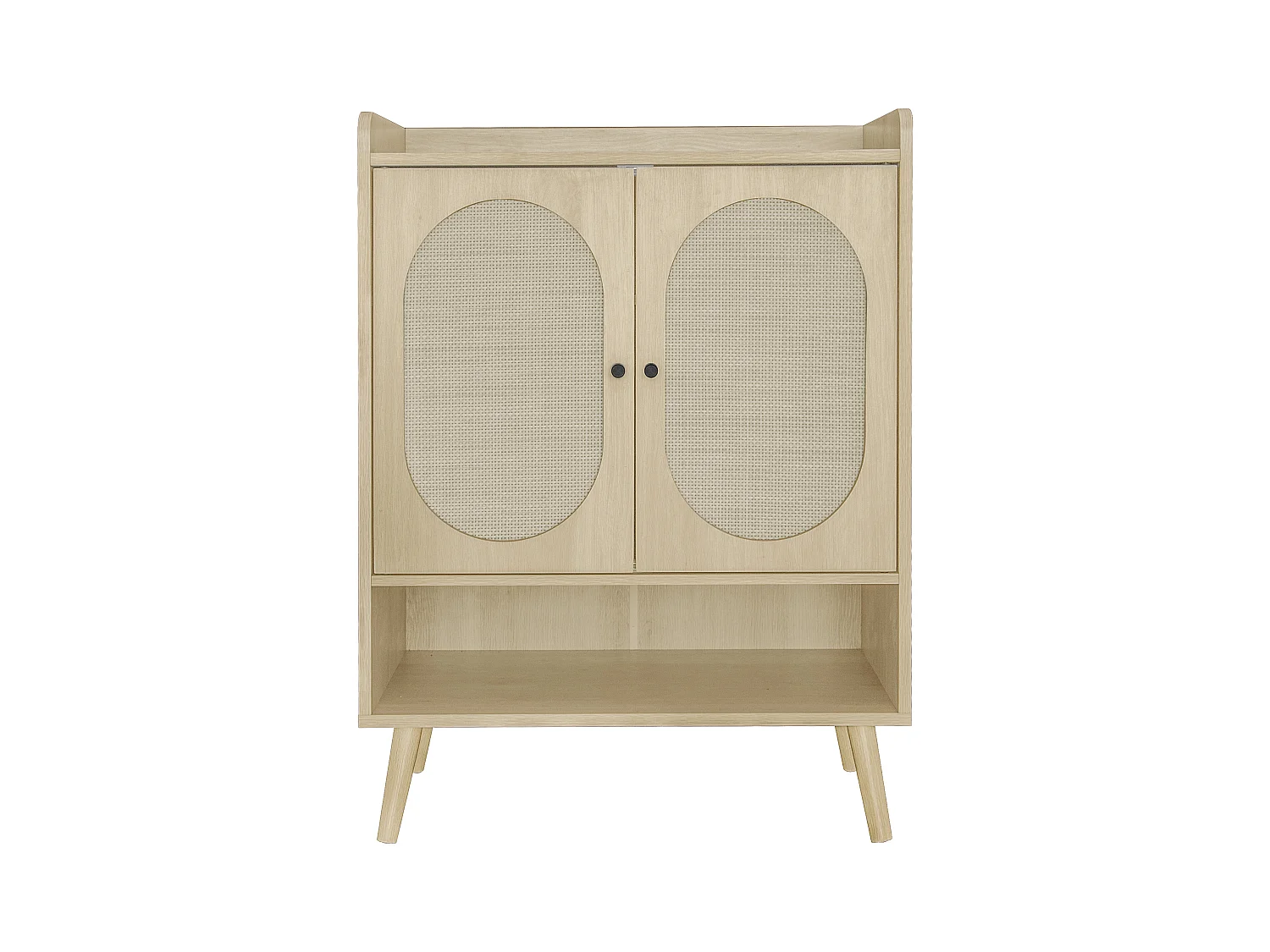Sapateira de aglomerado com 2 portas, design de vime natural, 68x35x90 cm