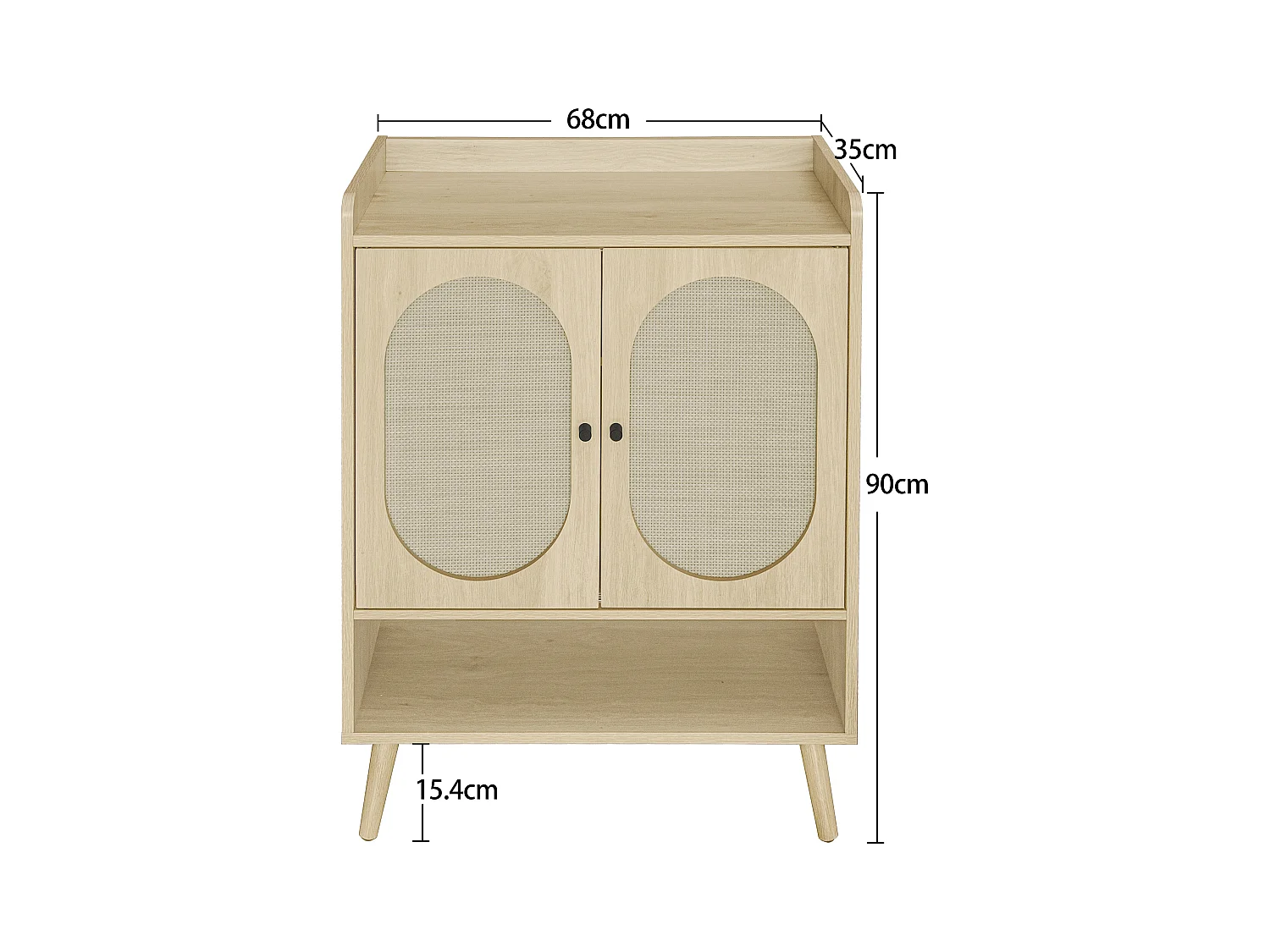Sapateira de aglomerado com 2 portas, design de vime natural, 68x35x90 cm