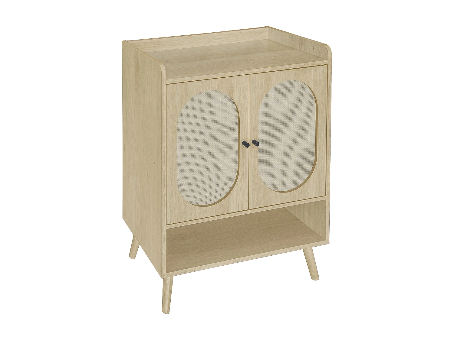 Sapateira de aglomerado com 2 portas, design de vime natural, 68x35x90 cm