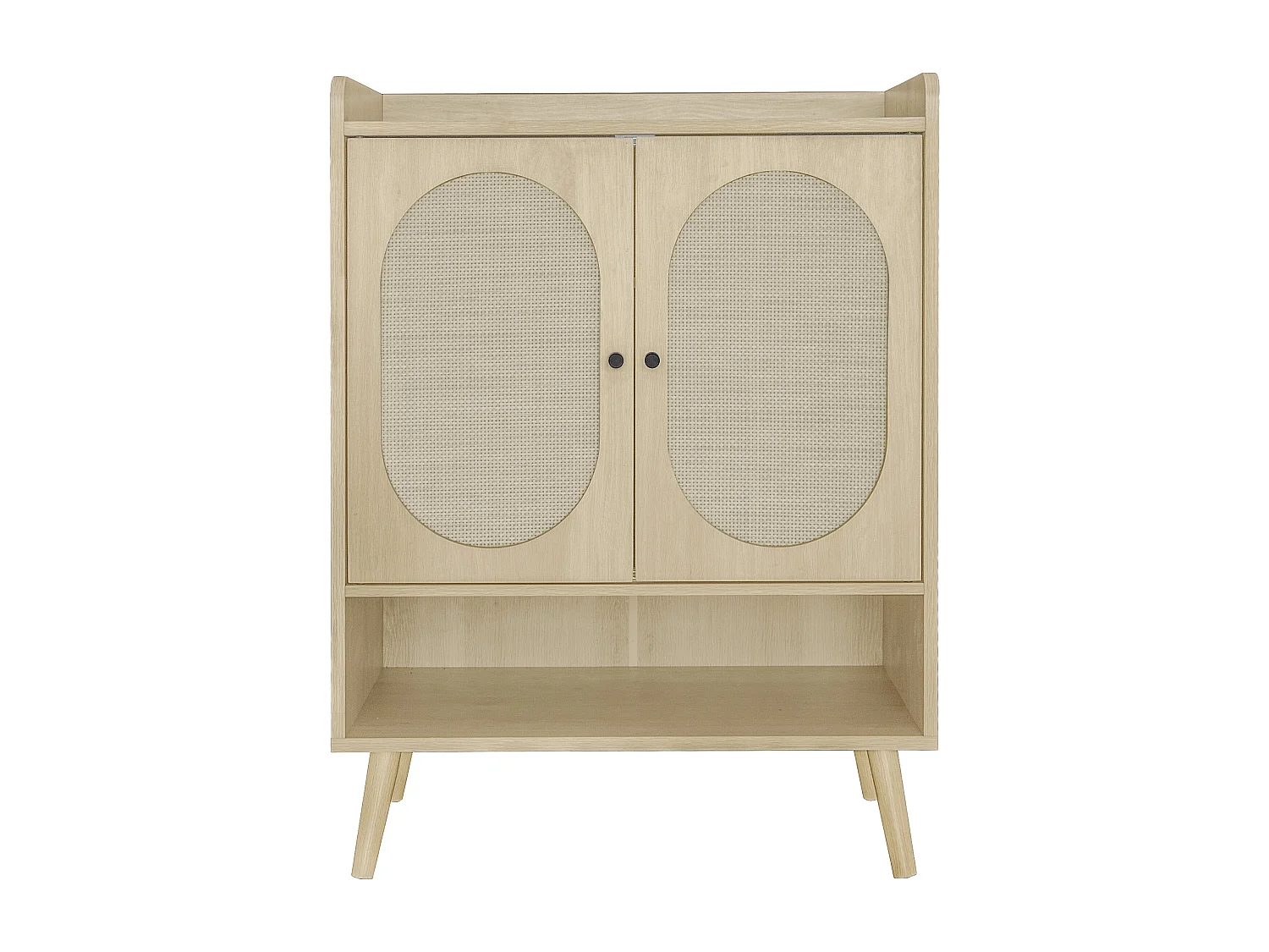 Zapatero de aglomerado con 2 puertas, diseño ratán natural, 68x35x90 cm