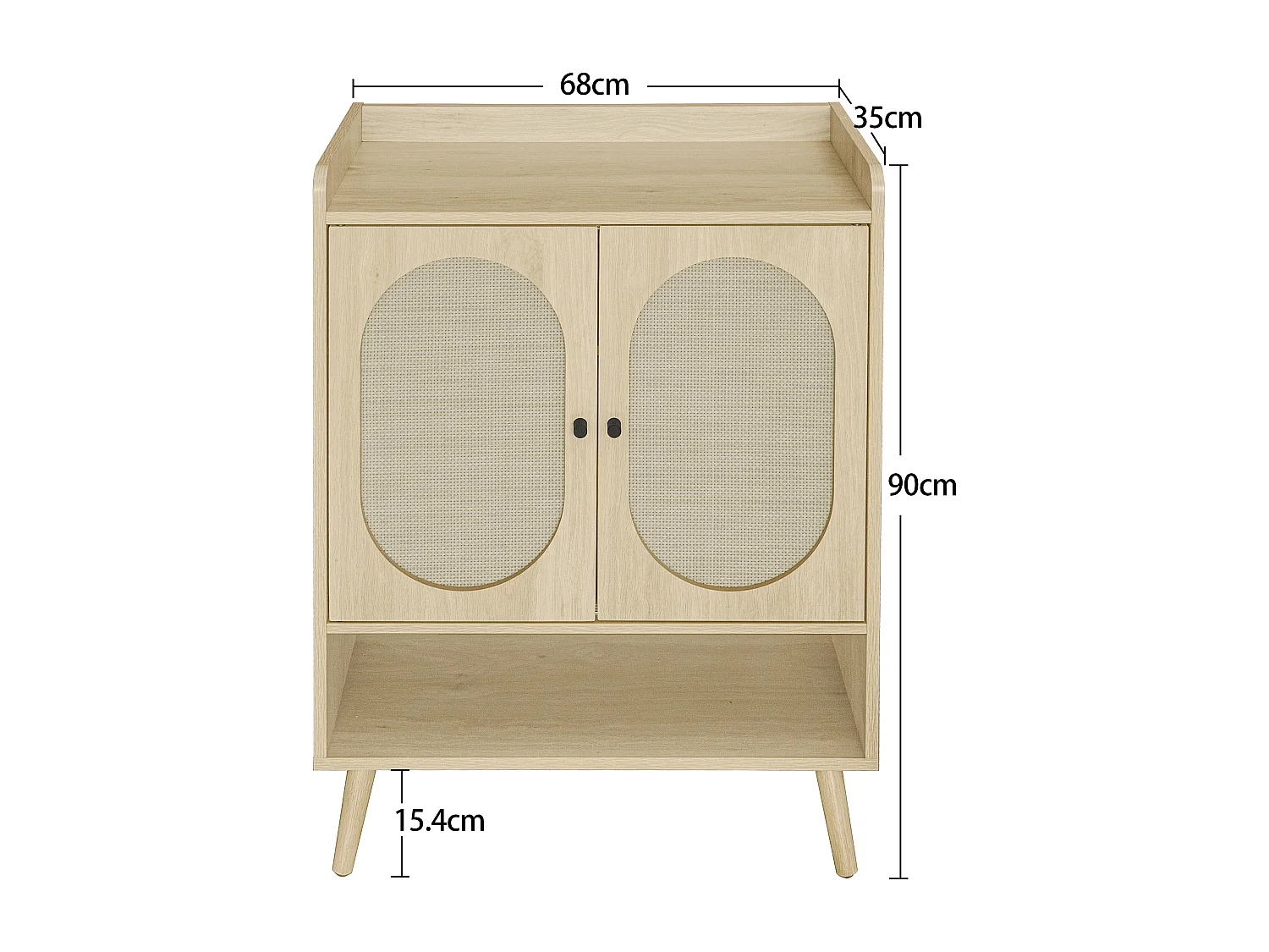 Zapatero de aglomerado con 2 puertas, diseño ratán natural, 68x35x90 cm