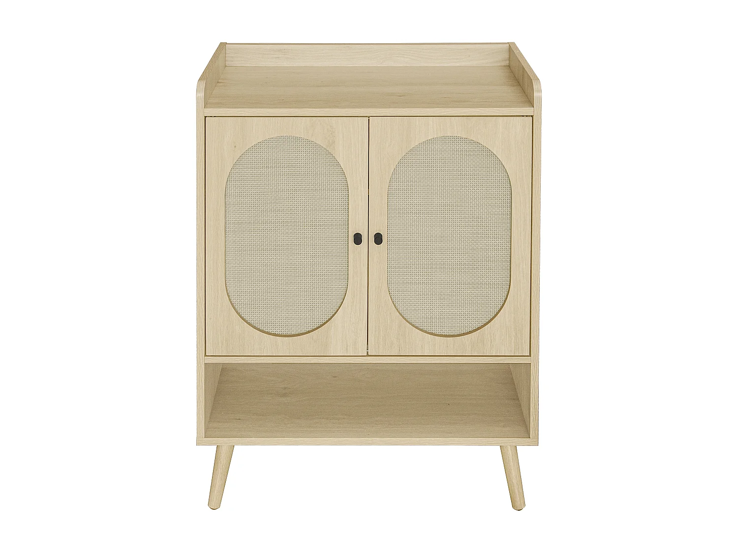 Zapatero de aglomerado con 2 puertas, diseño ratán natural, 68x35x90 cm