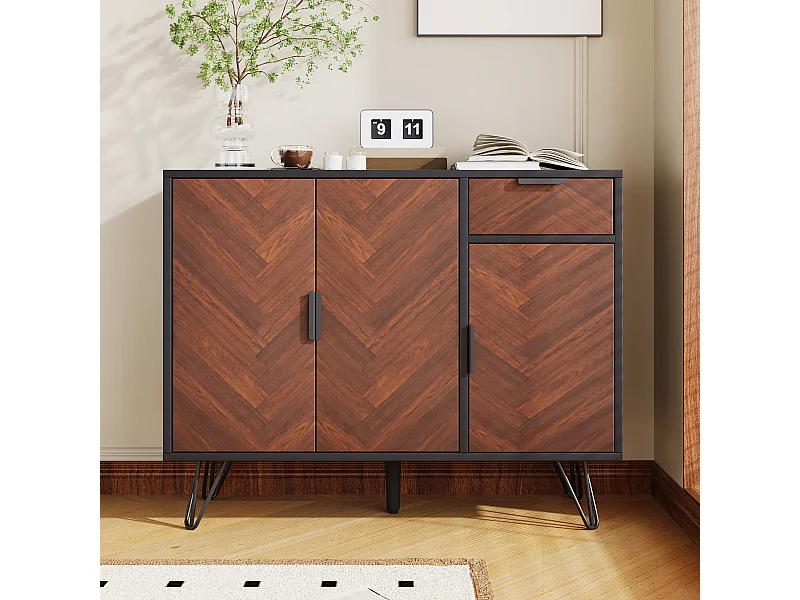 Aparador baixo em madeira MDF preta e carvalho, arrumação para sala e quarto, 90 x 30 x 71,5 cm, moderno