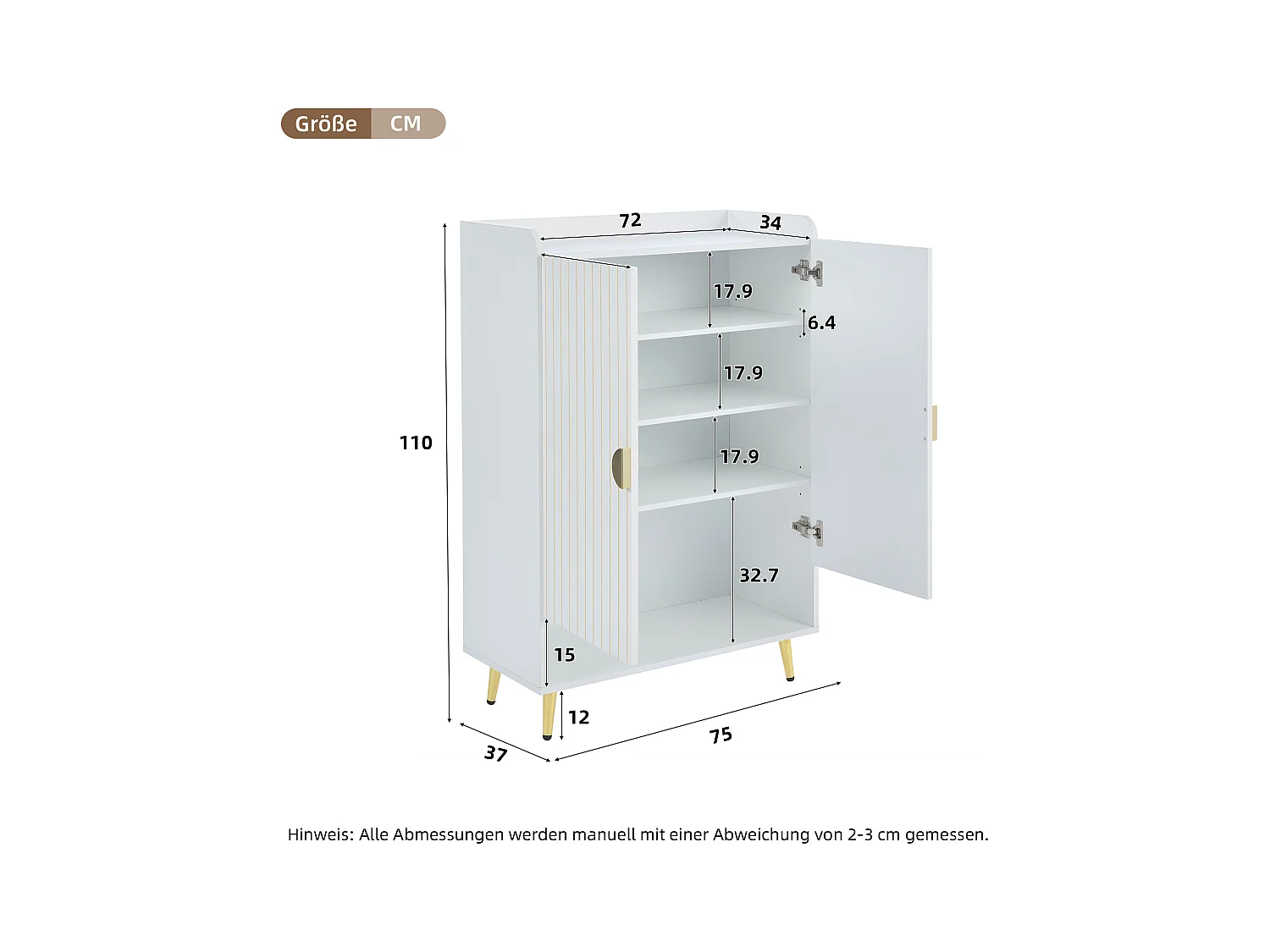 Zapatero de MDF blanco mate 3 estantes con entrada de cajón bajo 75x37x110 cm