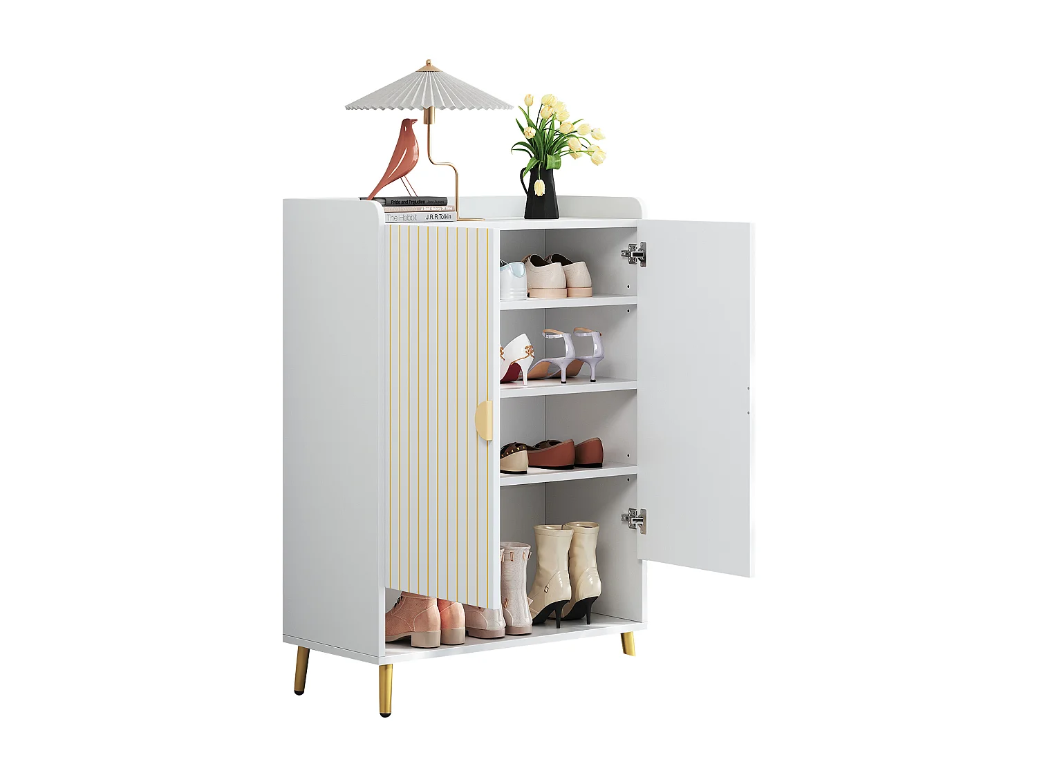 Mobile da pavimento MDF bianco opaco 3 ripiani con tiro basso ingresso 75x37x110 cm