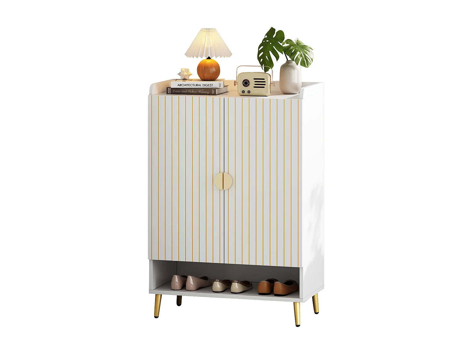 Mobile da pavimento MDF bianco opaco 3 ripiani con tiro basso ingresso 75x37x110 cm