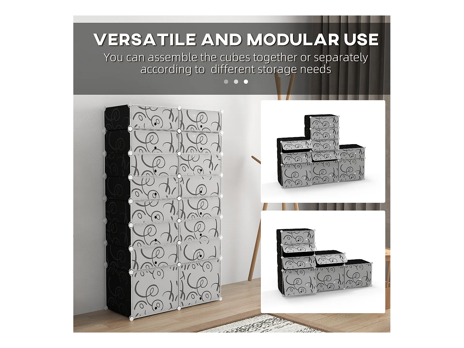 Mobile Portascarpe Modulare 16 Scomparti Nero e Bianco 95x37x160 cm