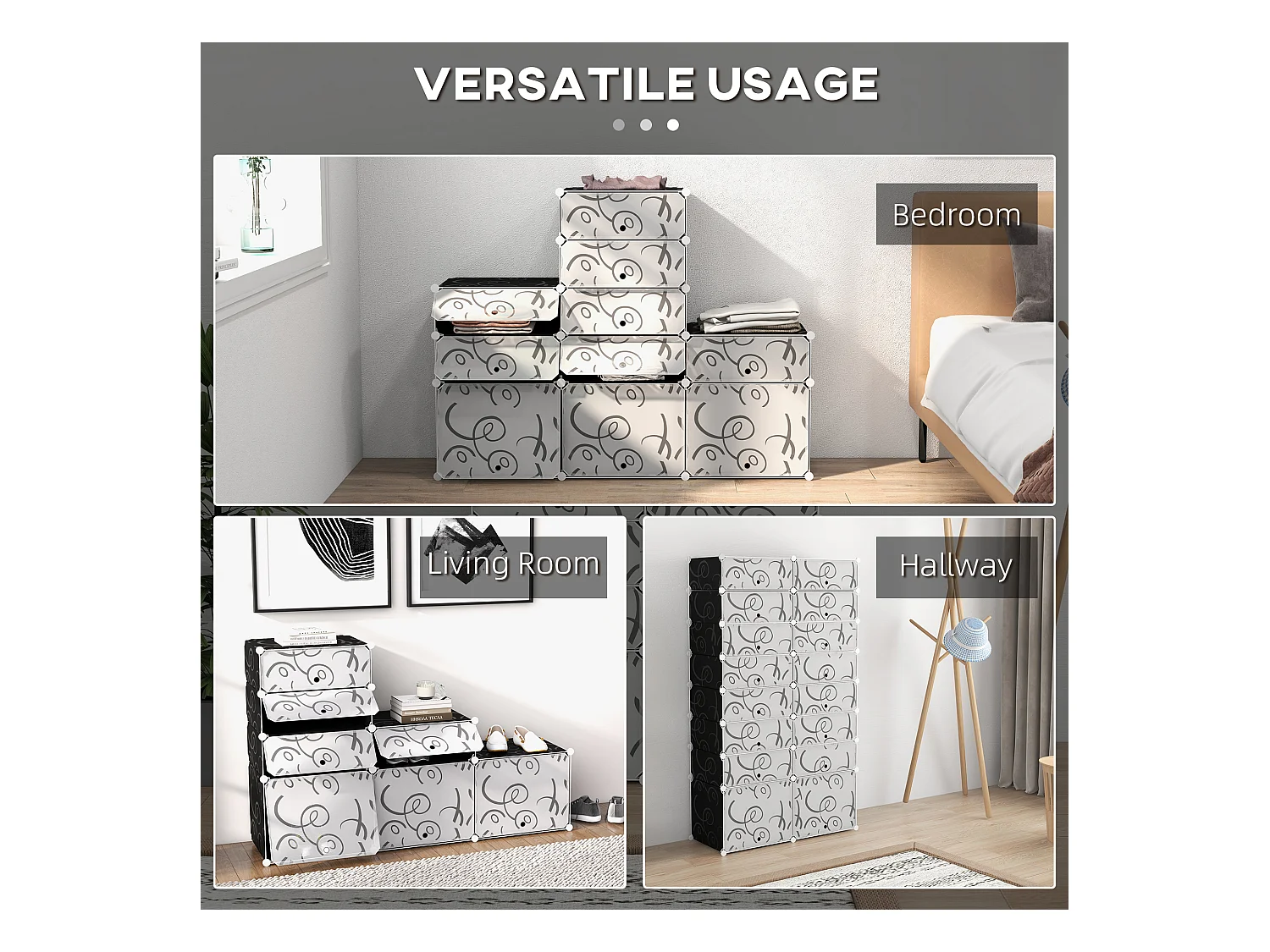 Mobile Portascarpe Modulare 16 Scomparti Nero e Bianco 95x37x160 cm