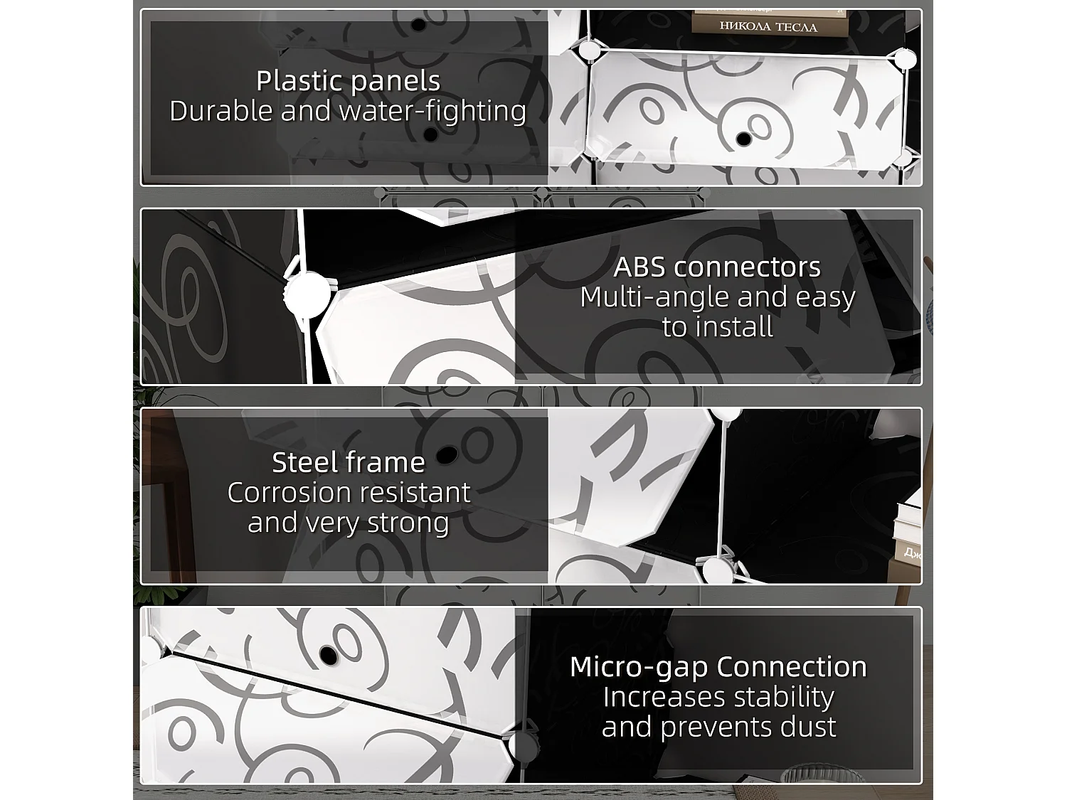 Mobile Portascarpe Modulare 16 Scomparti Nero e Bianco 95x37x160 cm