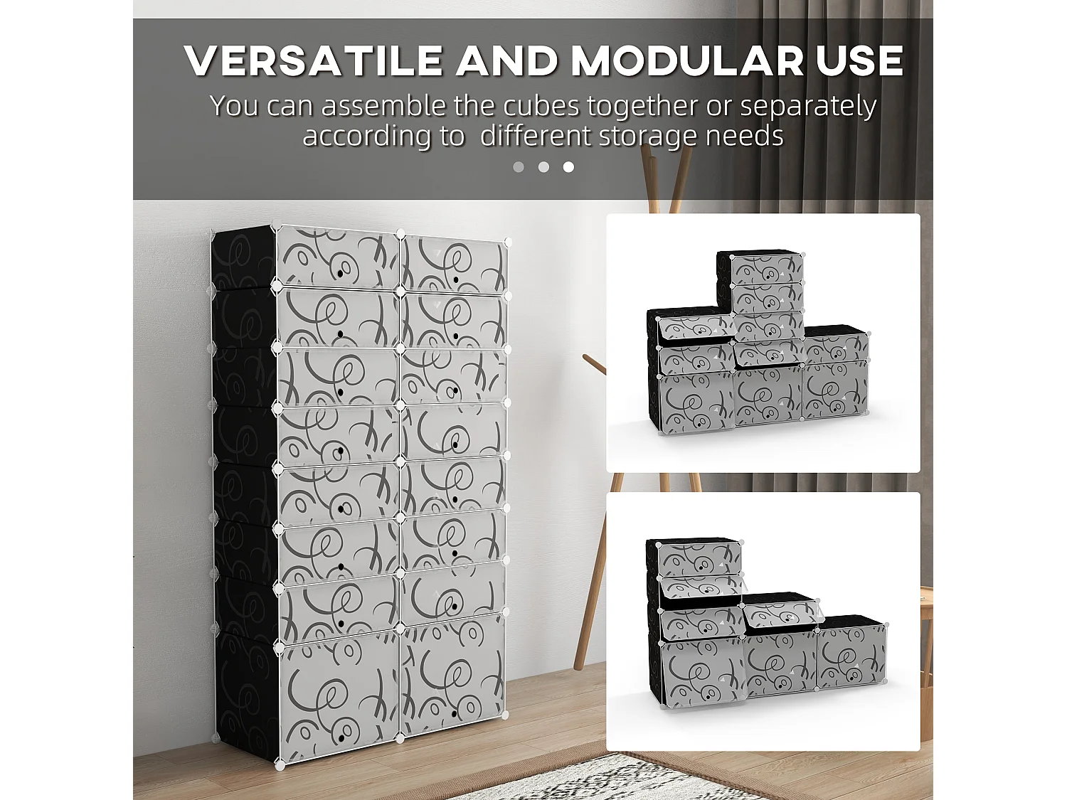 Mobile Portascarpe Modulare 16 Scomparti Nero e Bianco 95x37x160 cm