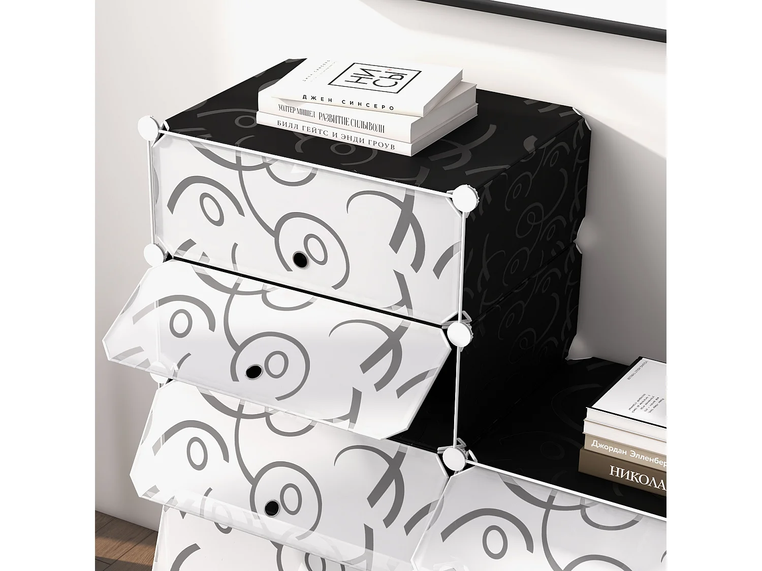 Mobile Portascarpe Modulare 16 Scomparti Nero e Bianco 95x37x160 cm