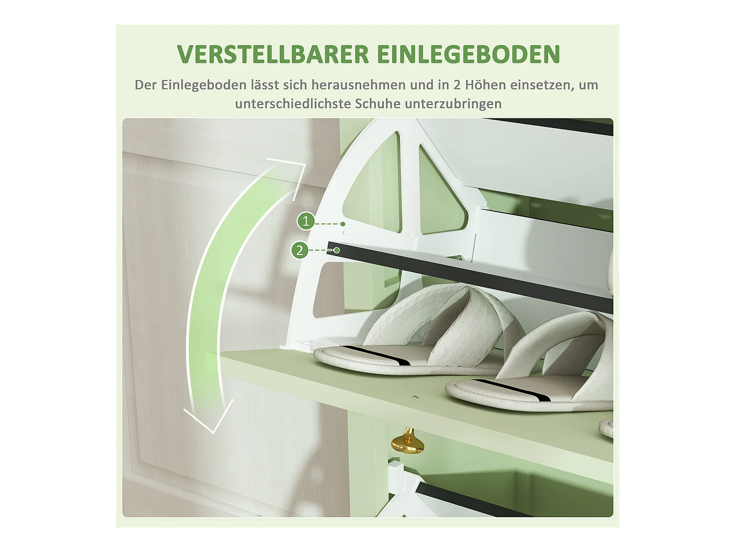 Zapatero de madera verde con 2 aletas y 1 cajón para entrada o pasillo 88x30x120 cm