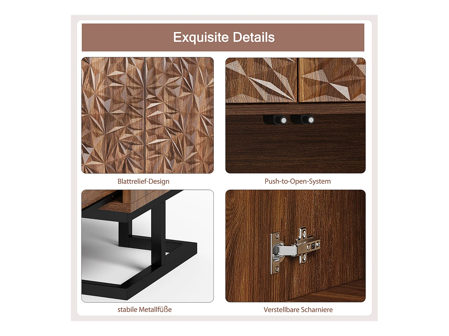 Aparador moderno de madera oscura con espacio de almacenamiento en relieve de hojas para entrada de salón, 80 x 40 x 78 cm