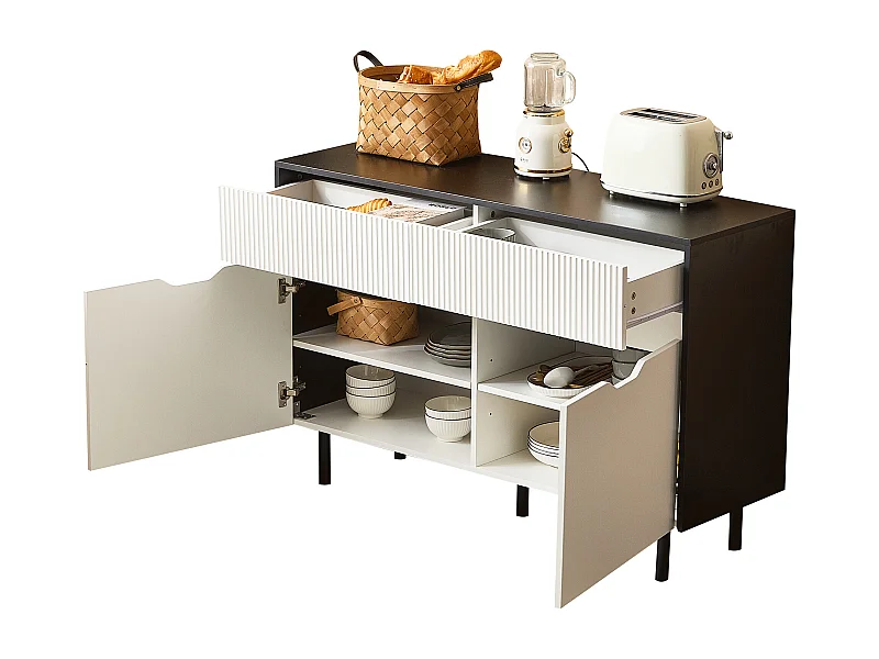 Aparador 120cm MDF preto branco gavetas portas prateleiras reguláveis ​​cozinha sala de estar sala de jantar